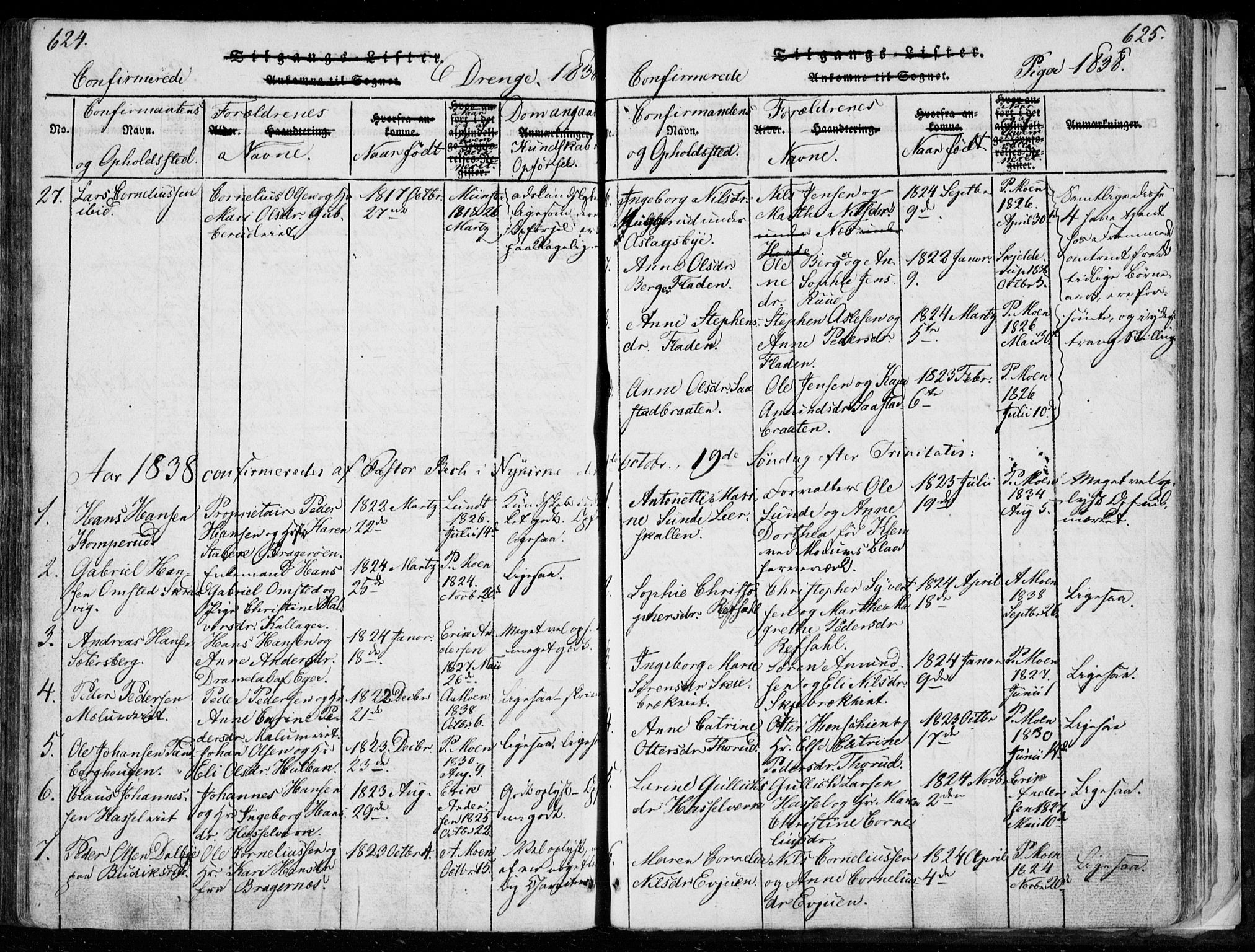 Modum kirkebøker, AV/SAKO-A-234/F/Fa/L0006: Parish register (official) no. 6, 1832-1841, p. 624-625