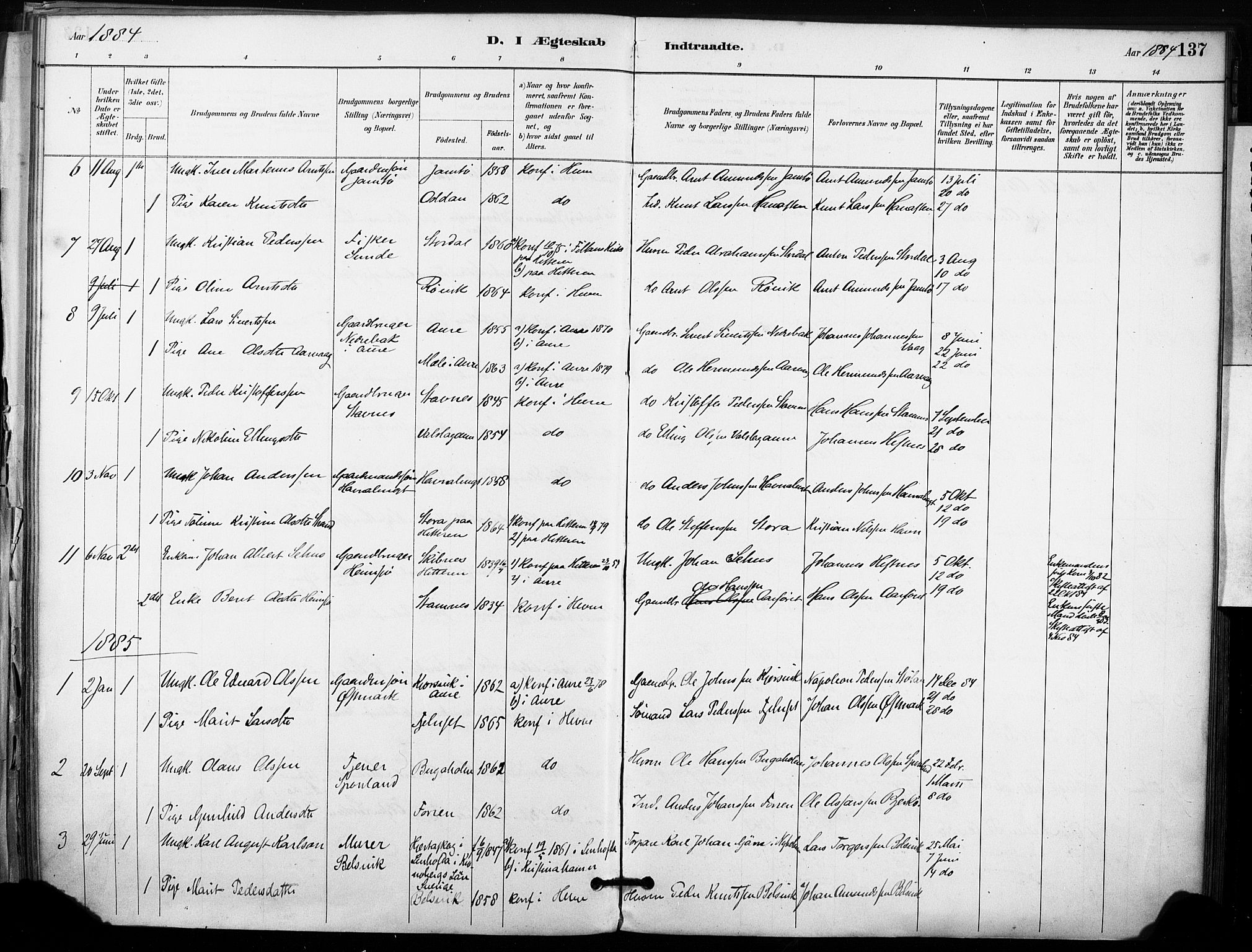 Ministerialprotokoller, klokkerbøker og fødselsregistre - Sør-Trøndelag, AV/SAT-A-1456/633/L0518: Parish register (official) no. 633A01, 1884-1906, p. 137