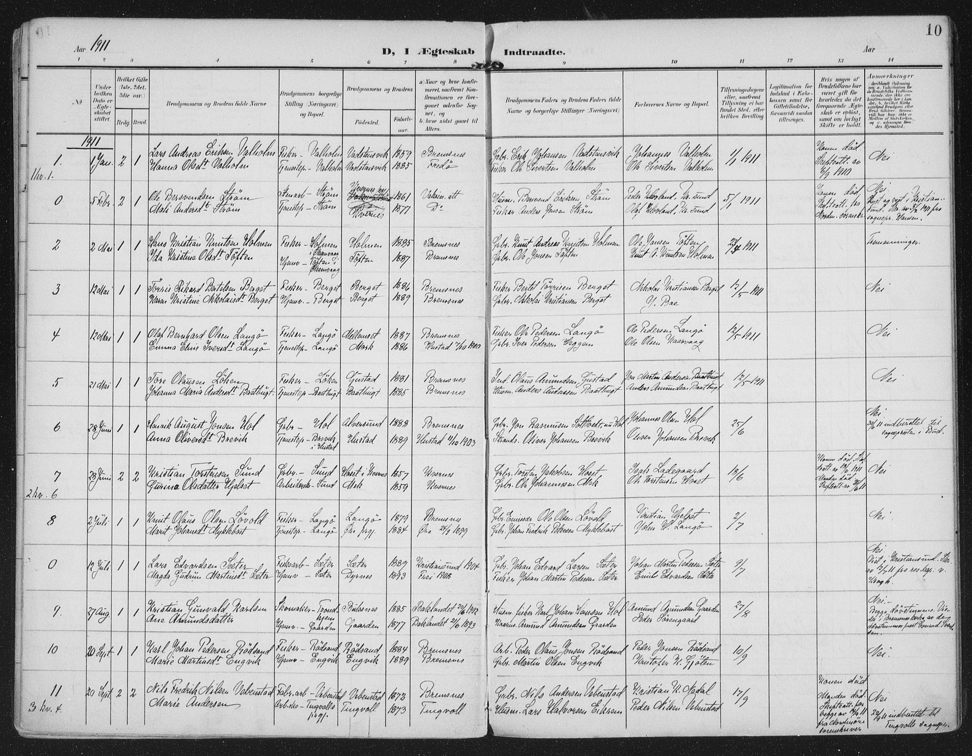 Ministerialprotokoller, klokkerbøker og fødselsregistre - Møre og Romsdal, AV/SAT-A-1454/569/L0822: Parish register (official) no. 569A08, 1908-1919, p. 10