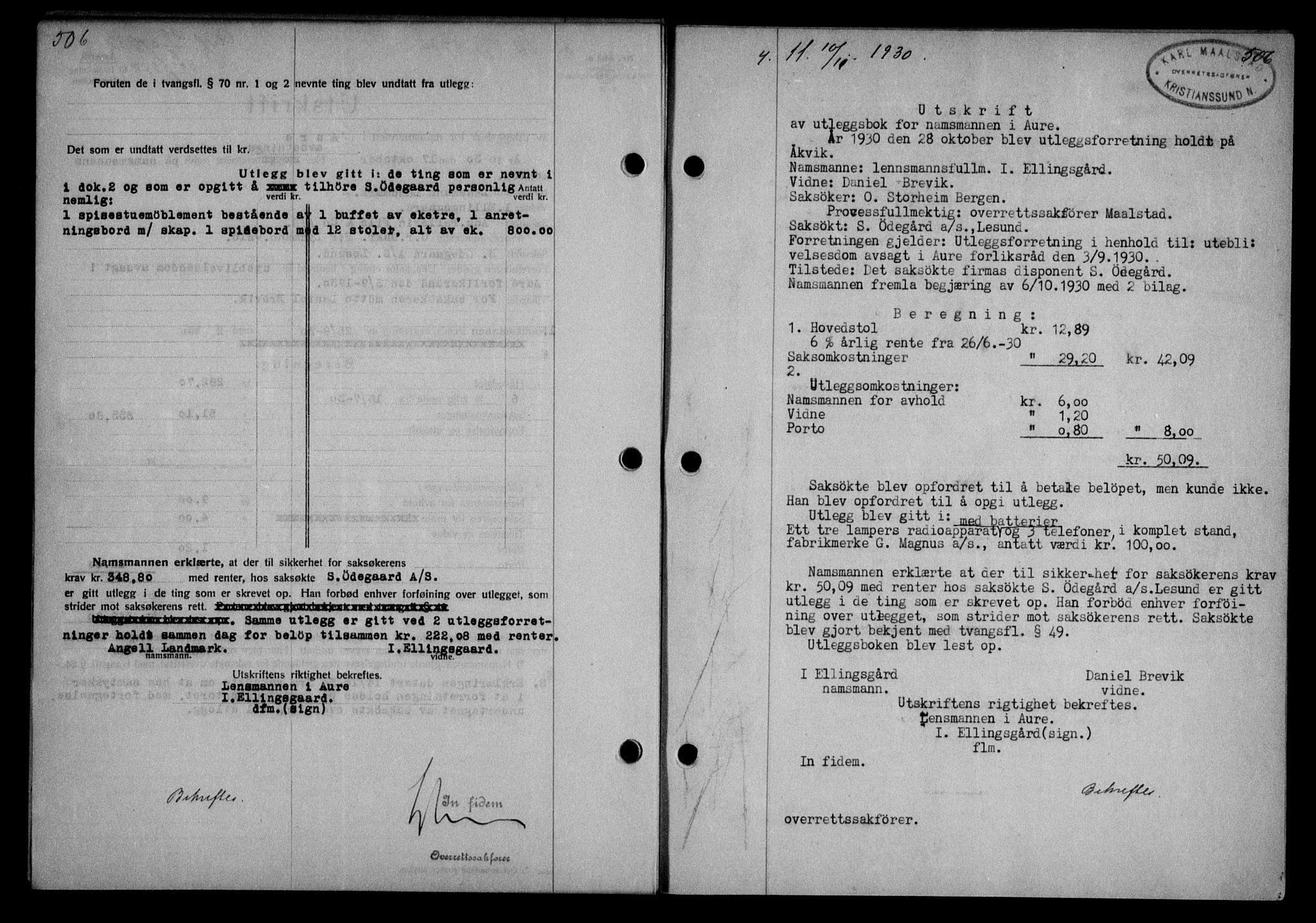 Nordmøre sorenskriveri, AV/SAT-A-4132/1/2/2Ca/L0070: Mortgage book no. 60, 1930-1930, Deed date: 10.11.1930