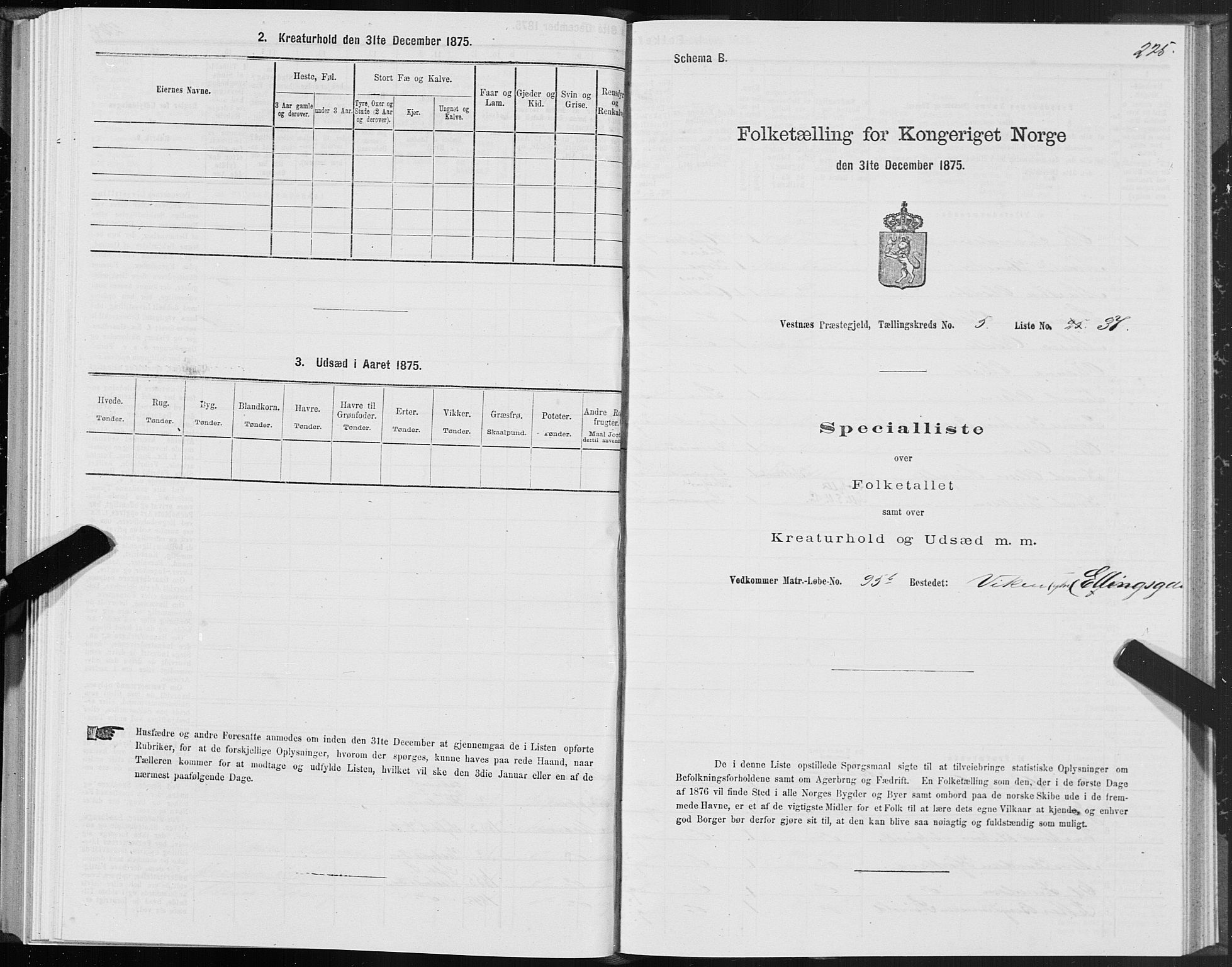 SAT, 1875 census for 1535P Vestnes, 1875, p. 2225