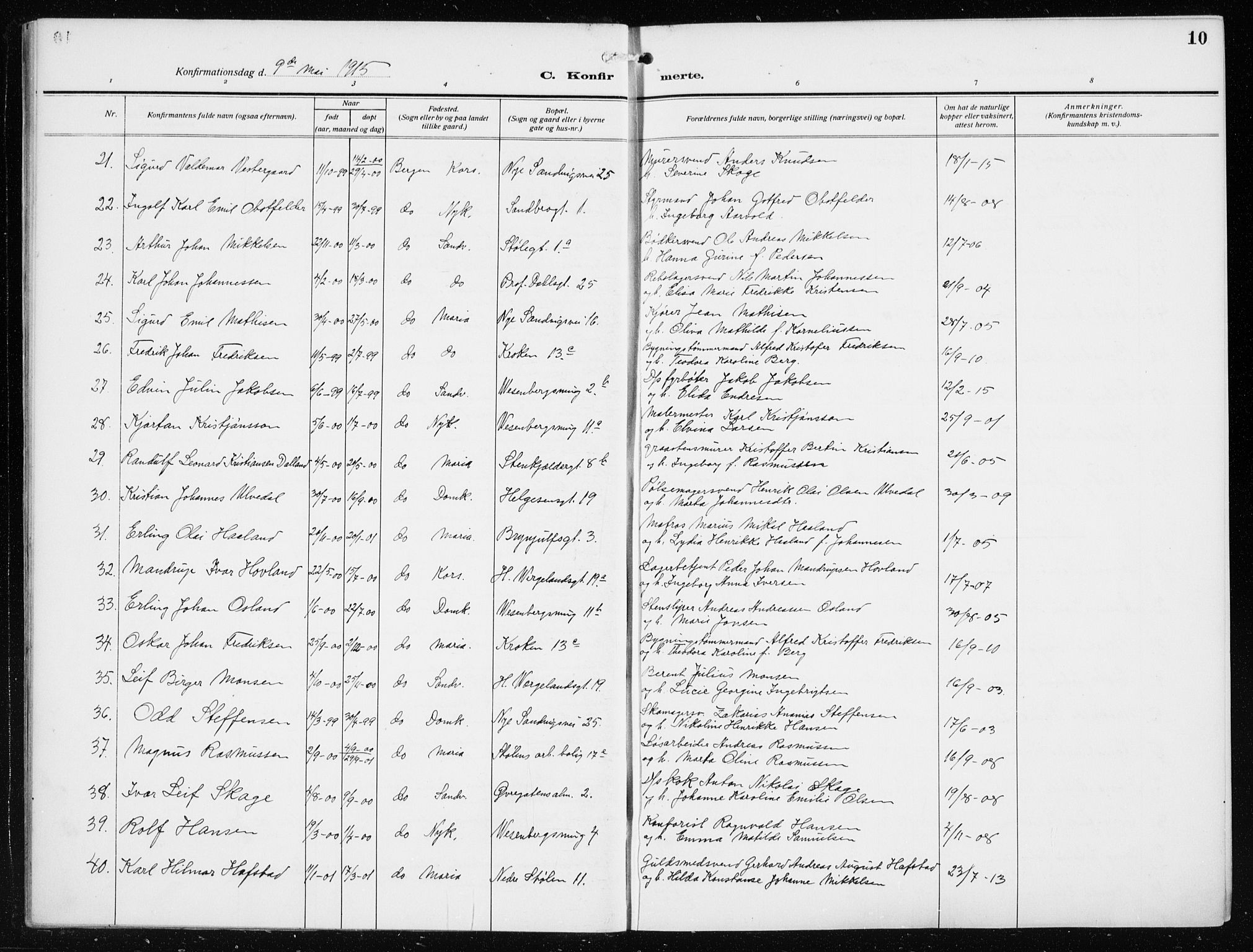 Mariakirken Sokneprestembete, AV/SAB-A-76901/H/Haa/L0015: Parish register (official) no. C 3, 1913-1927, p. 10