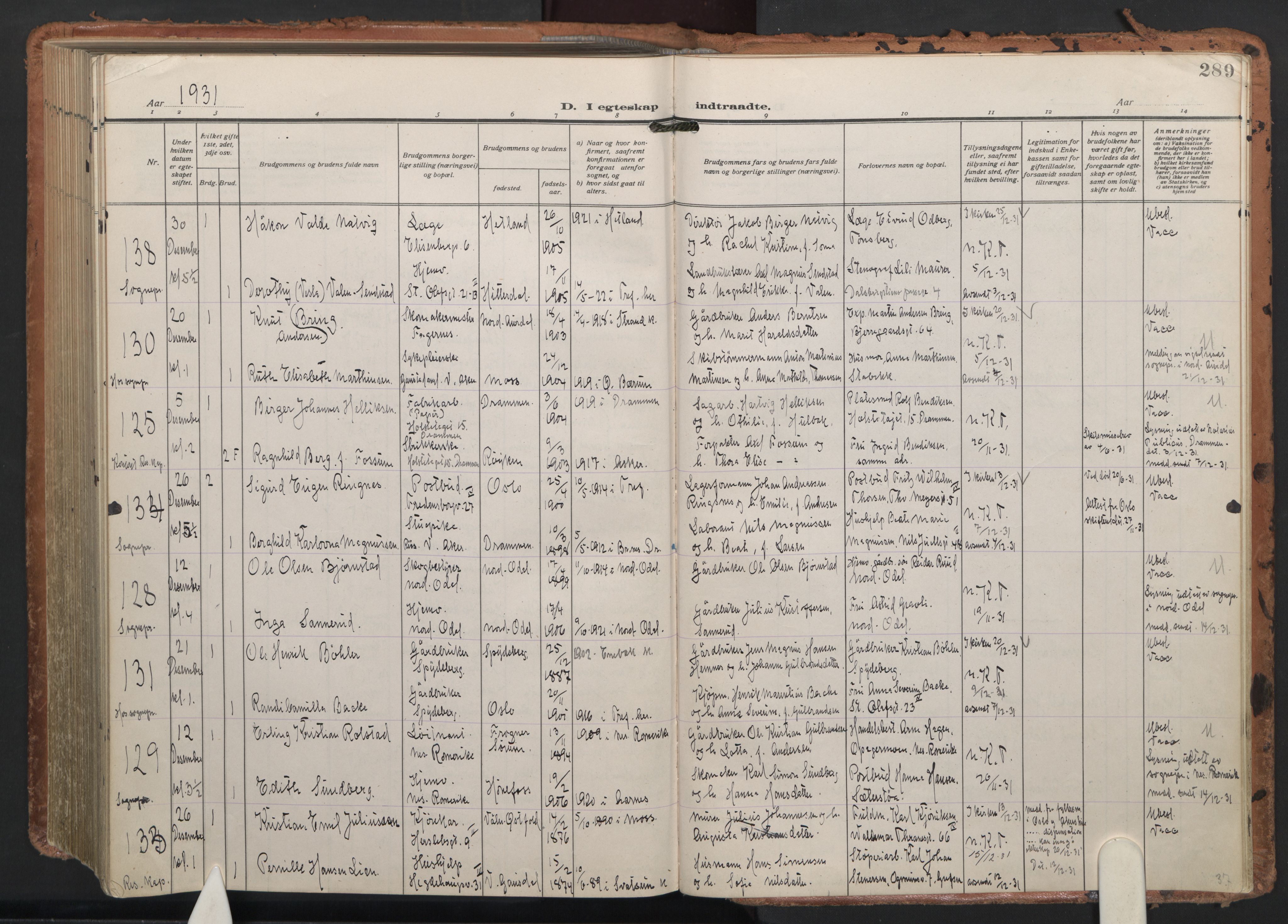 Trefoldighet prestekontor Kirkebøker, AV/SAO-A-10882/F/Fc/L0008: Parish register (official) no. III 8, 1920-1932, p. 289