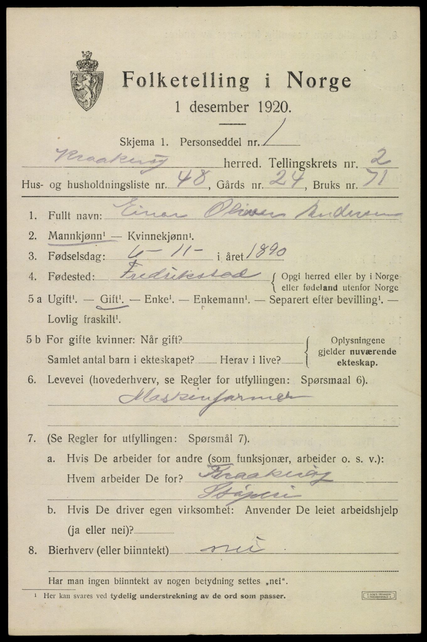 SAO, 1920 census for Kråkerøy, 1920, p. 3318