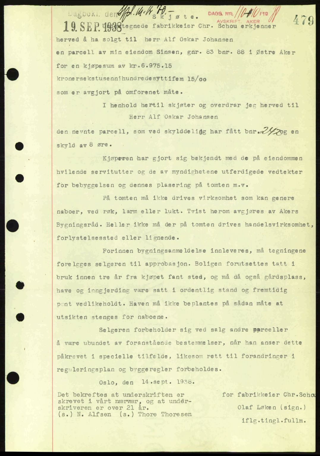 Aker herredsskriveri, SAO/A-10896/G/Gb/Gba/Gbab/L0025: Mortgage book no. A154-155, 1938-1938, Diary no: : 11010/1938