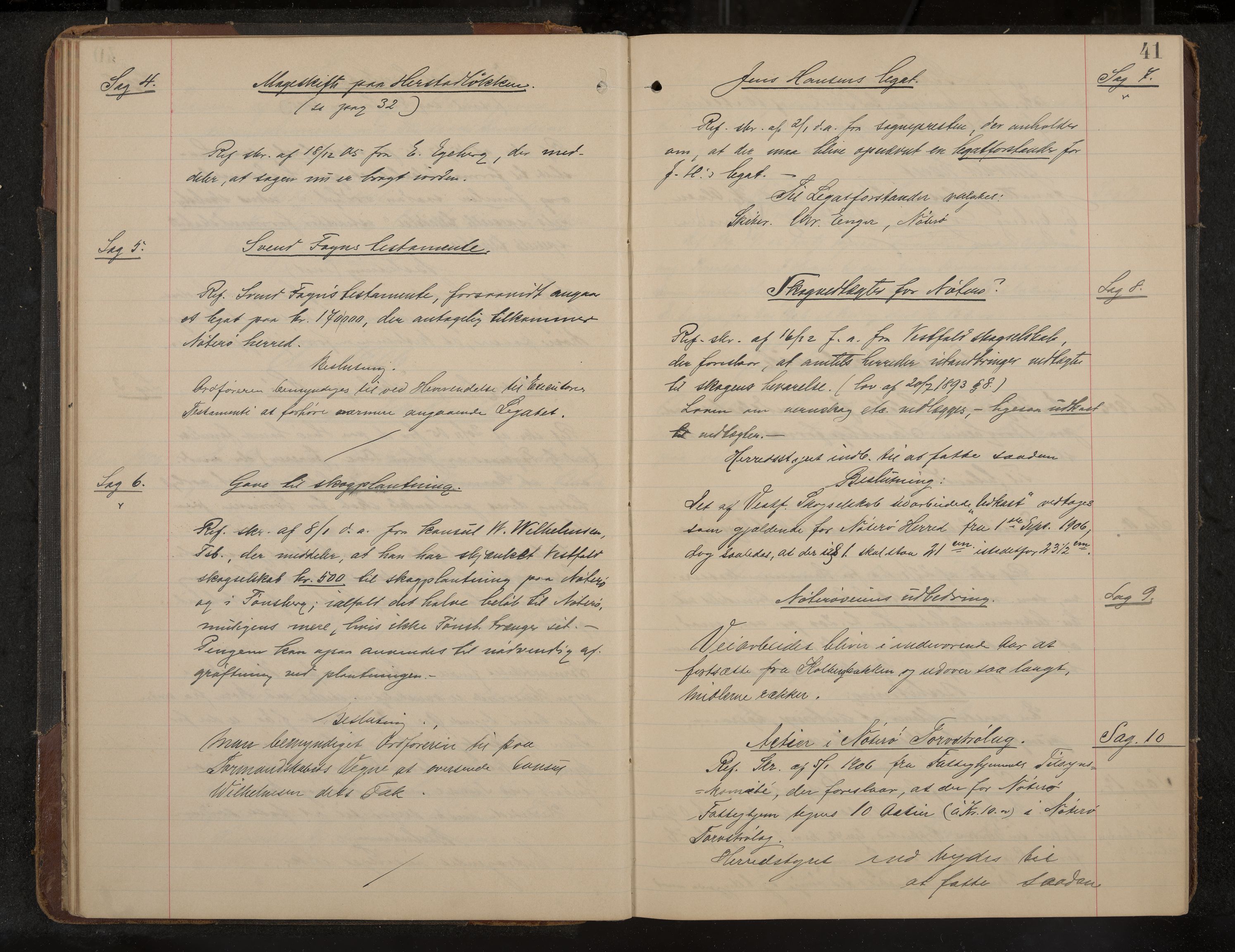 Nøtterøy formannskap og sentraladministrasjon, IKAK/0722021-1/A/Aa/L0006: Møtebok med register, 1905-1913, p. 41