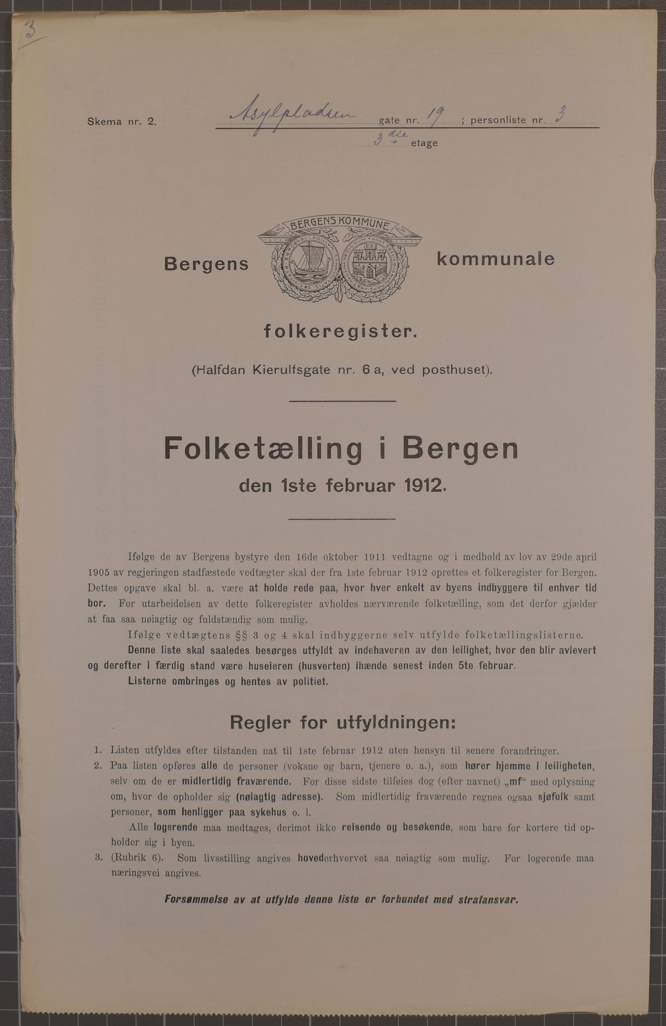 SAB, Municipal Census 1912 for Bergen, 1912, p. 1692