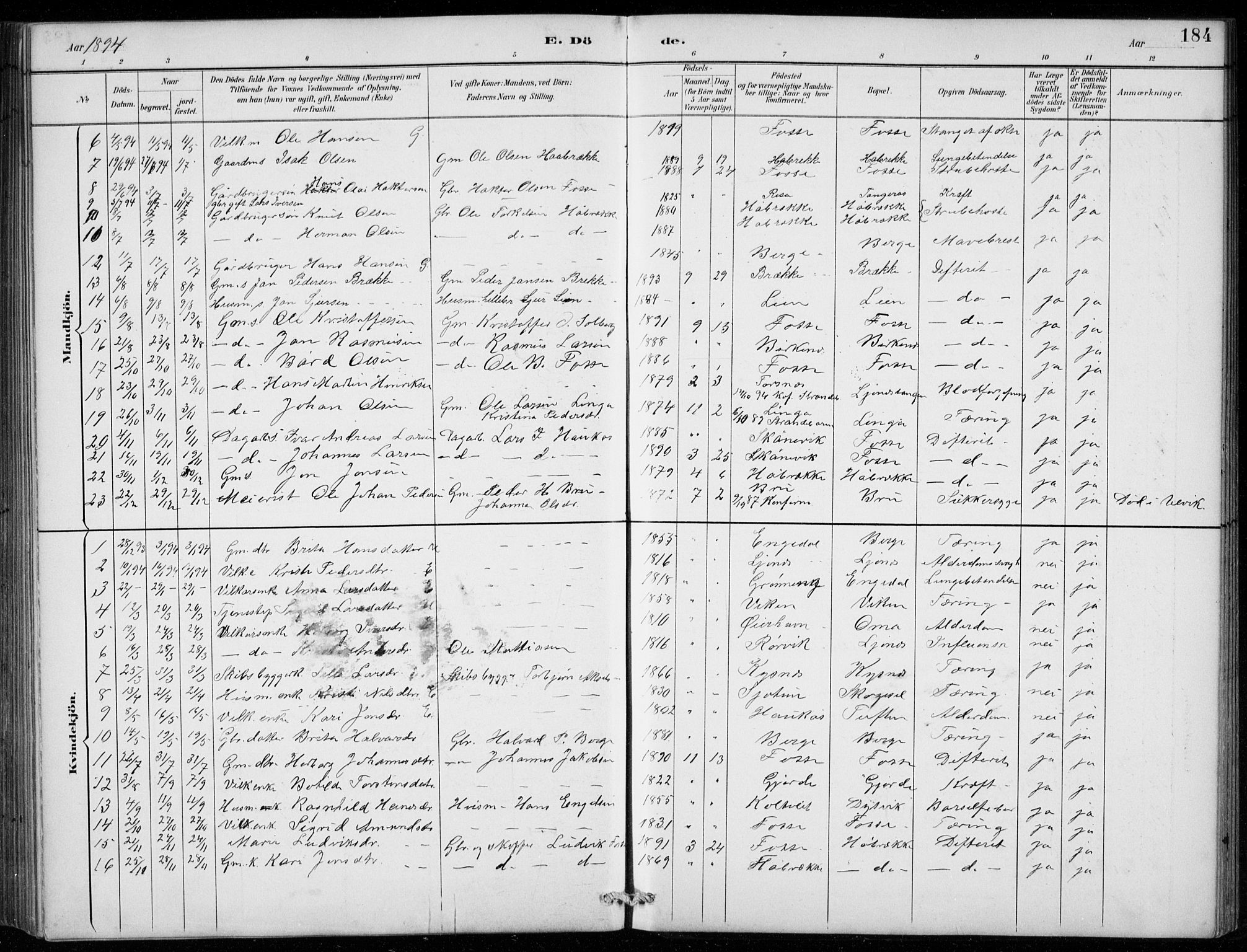 Strandebarm sokneprestembete, AV/SAB-A-78401/H/Hab: Parish register (copy) no. B  1, 1891-1914, p. 184