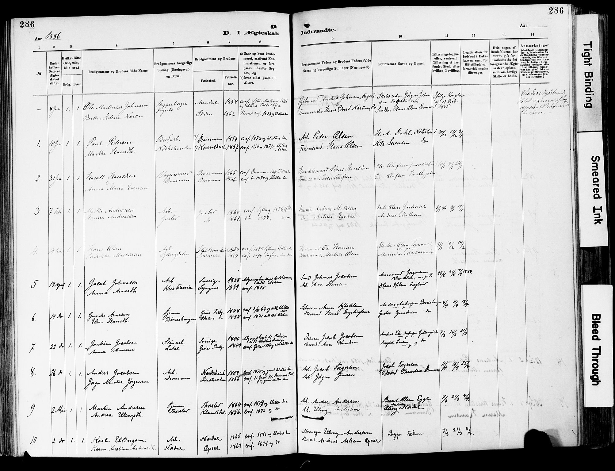 Lier kirkebøker, SAKO/A-230/F/Fa/L0015: Parish register (official) no. I 15, 1883-1894, p. 286