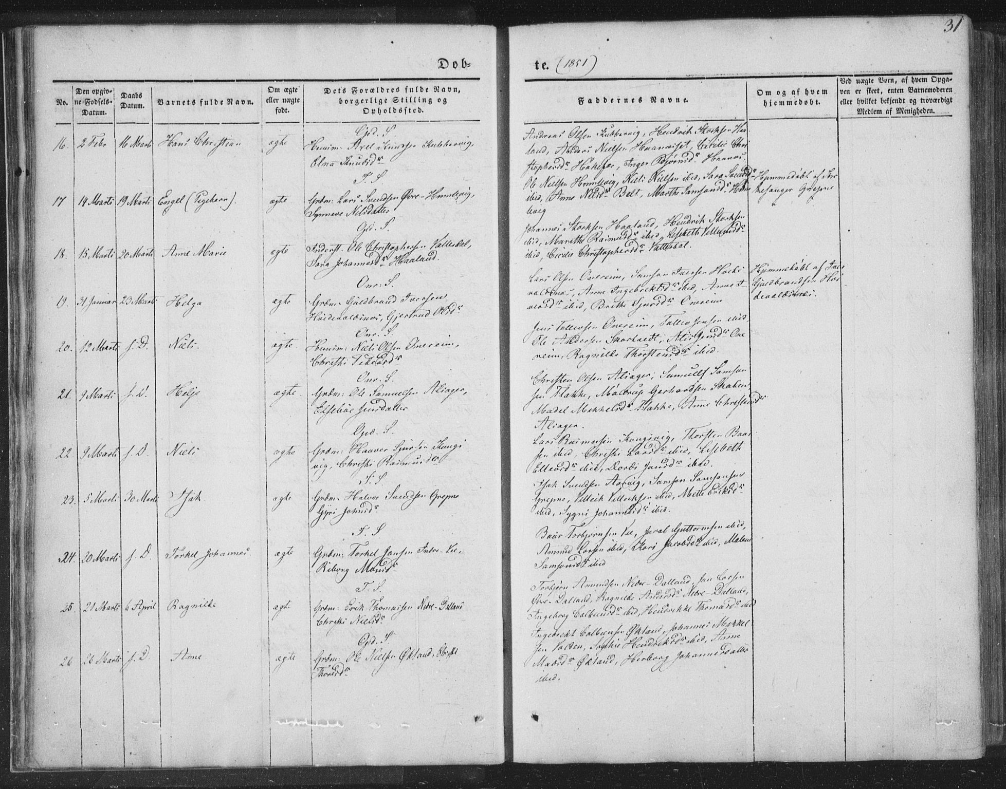 Tysnes sokneprestembete, AV/SAB-A-78601/H/Haa: Parish register (official) no. A 10, 1848-1859, p. 31