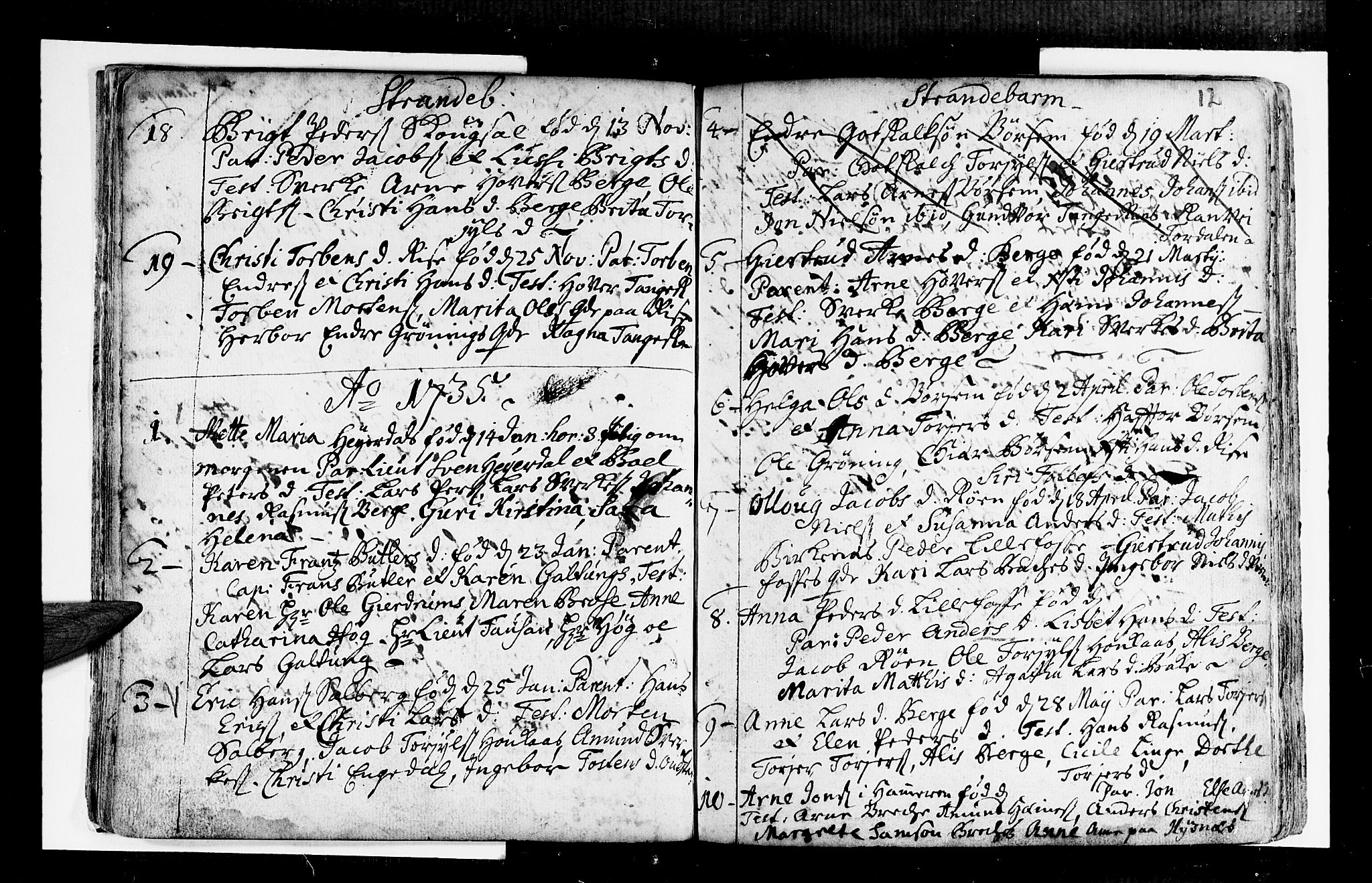 Strandebarm sokneprestembete, SAB/A-78401/H/Haa: Parish register (official) no. A 2 /1, 1727-1750, p. 12