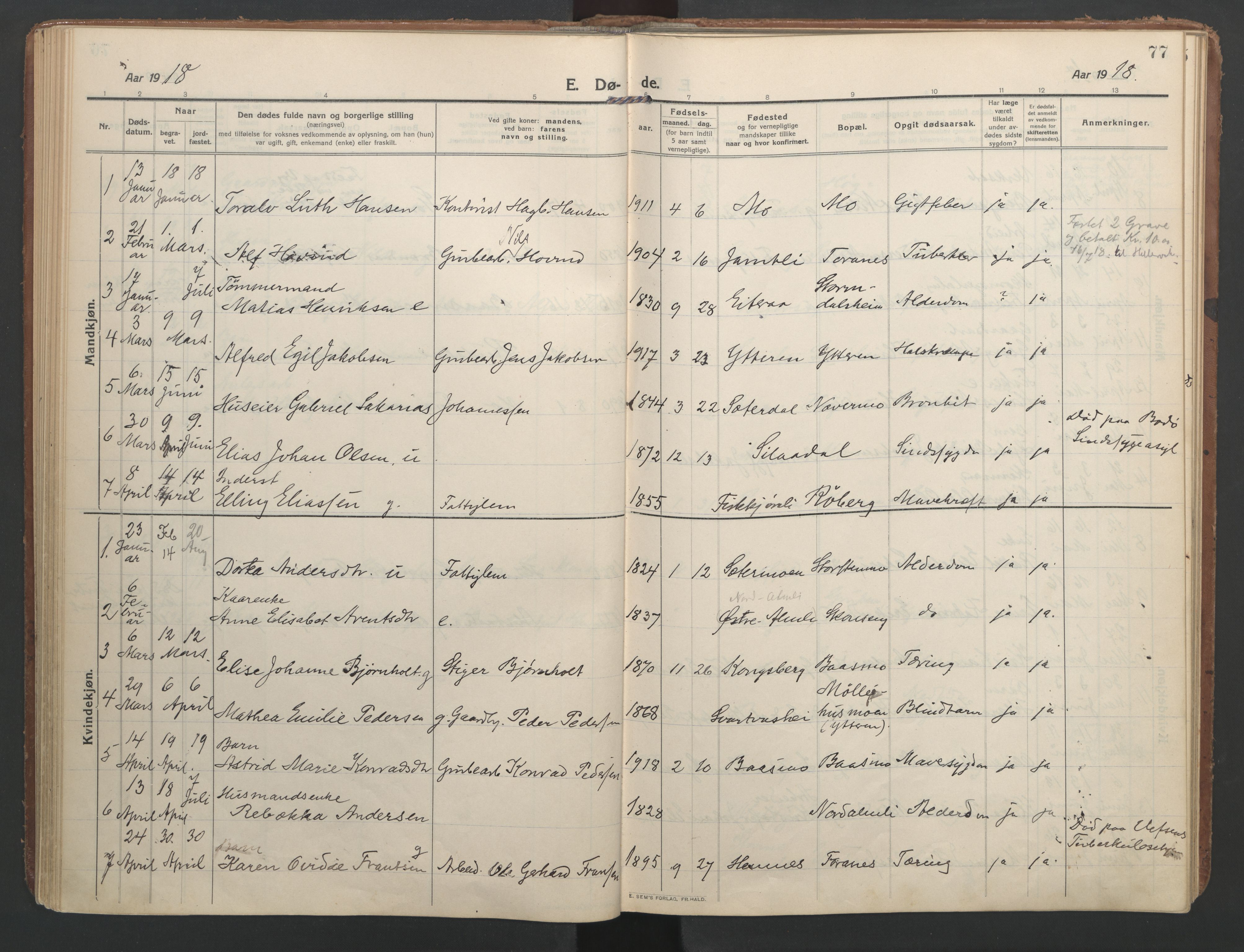 Ministerialprotokoller, klokkerbøker og fødselsregistre - Nordland, AV/SAT-A-1459/827/L0405: Parish register (official) no. 827A17, 1912-1925, p. 77