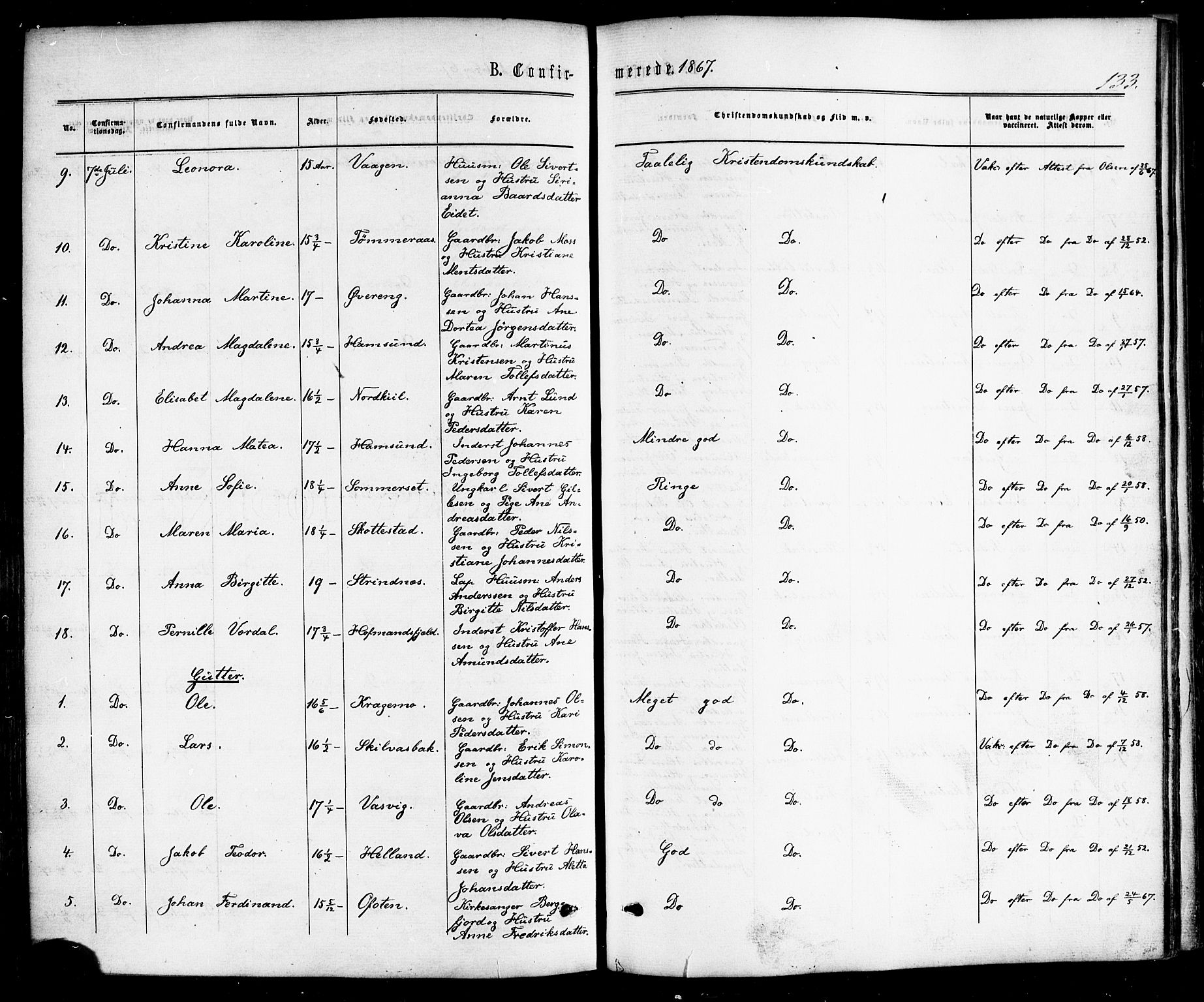 Ministerialprotokoller, klokkerbøker og fødselsregistre - Nordland, AV/SAT-A-1459/859/L0845: Parish register (official) no. 859A05, 1863-1877, p. 133