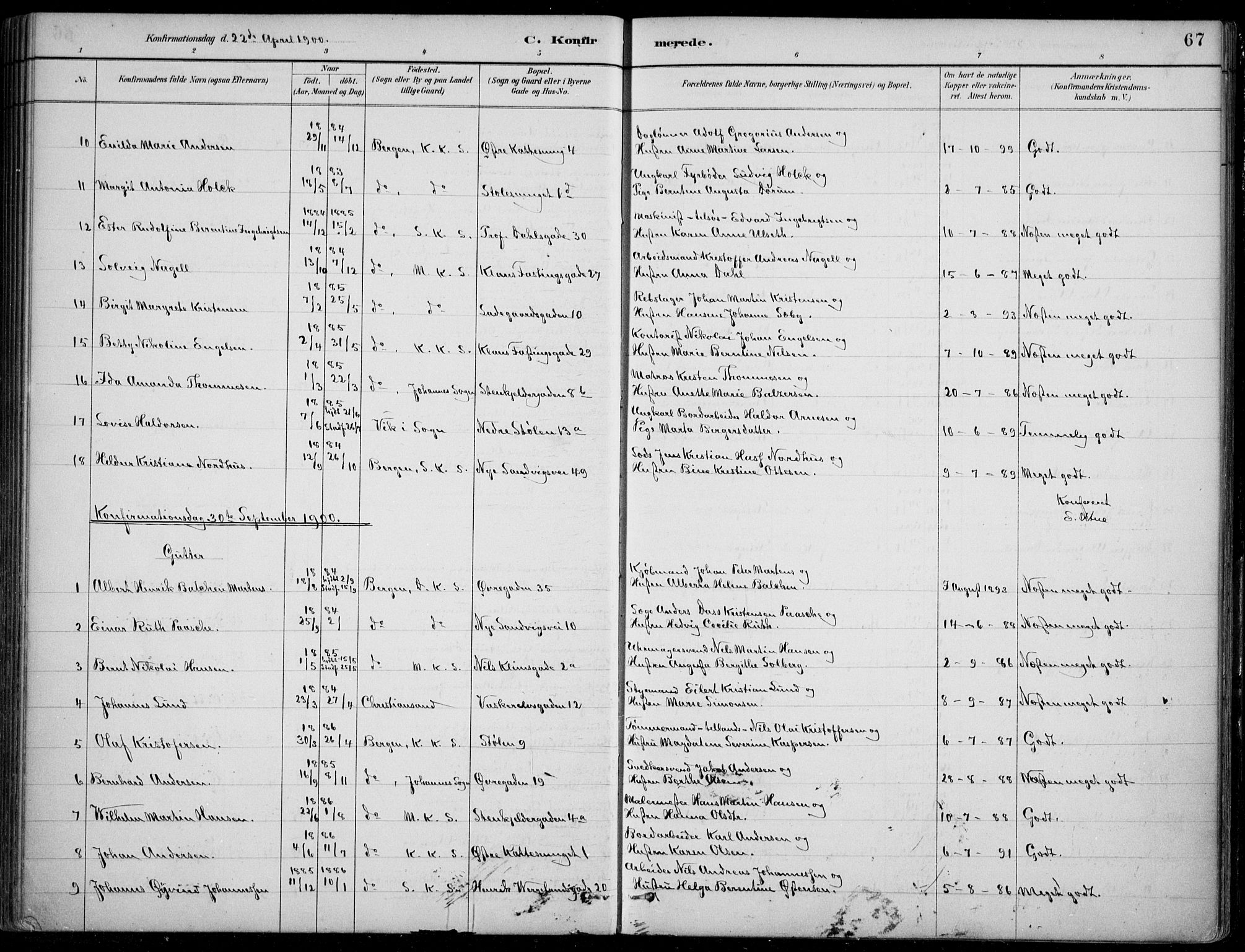 Mariakirken Sokneprestembete, AV/SAB-A-76901/H/Hab/L0008: Parish register (copy) no. A 8, 1889-1908, p. 67