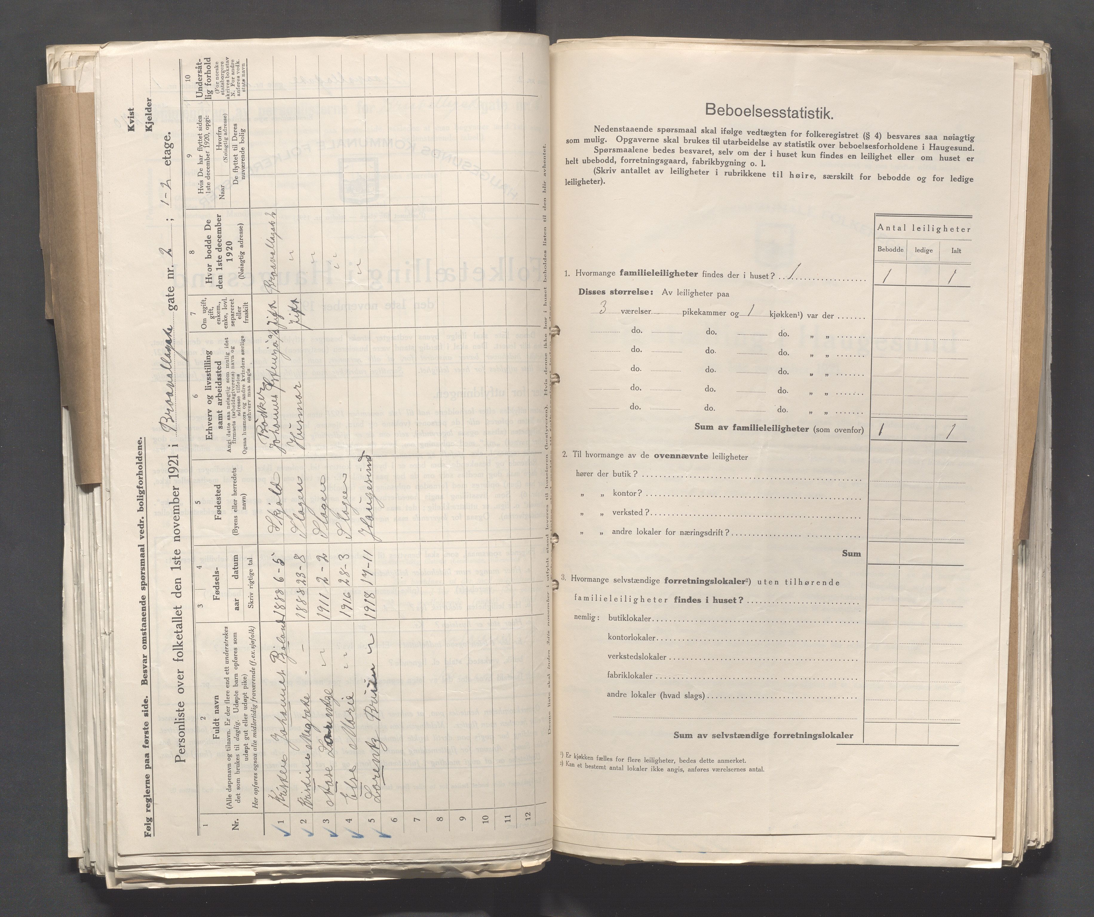 IKAR, Local census 1.11.1921 for Haugesund, 1921, p. 211