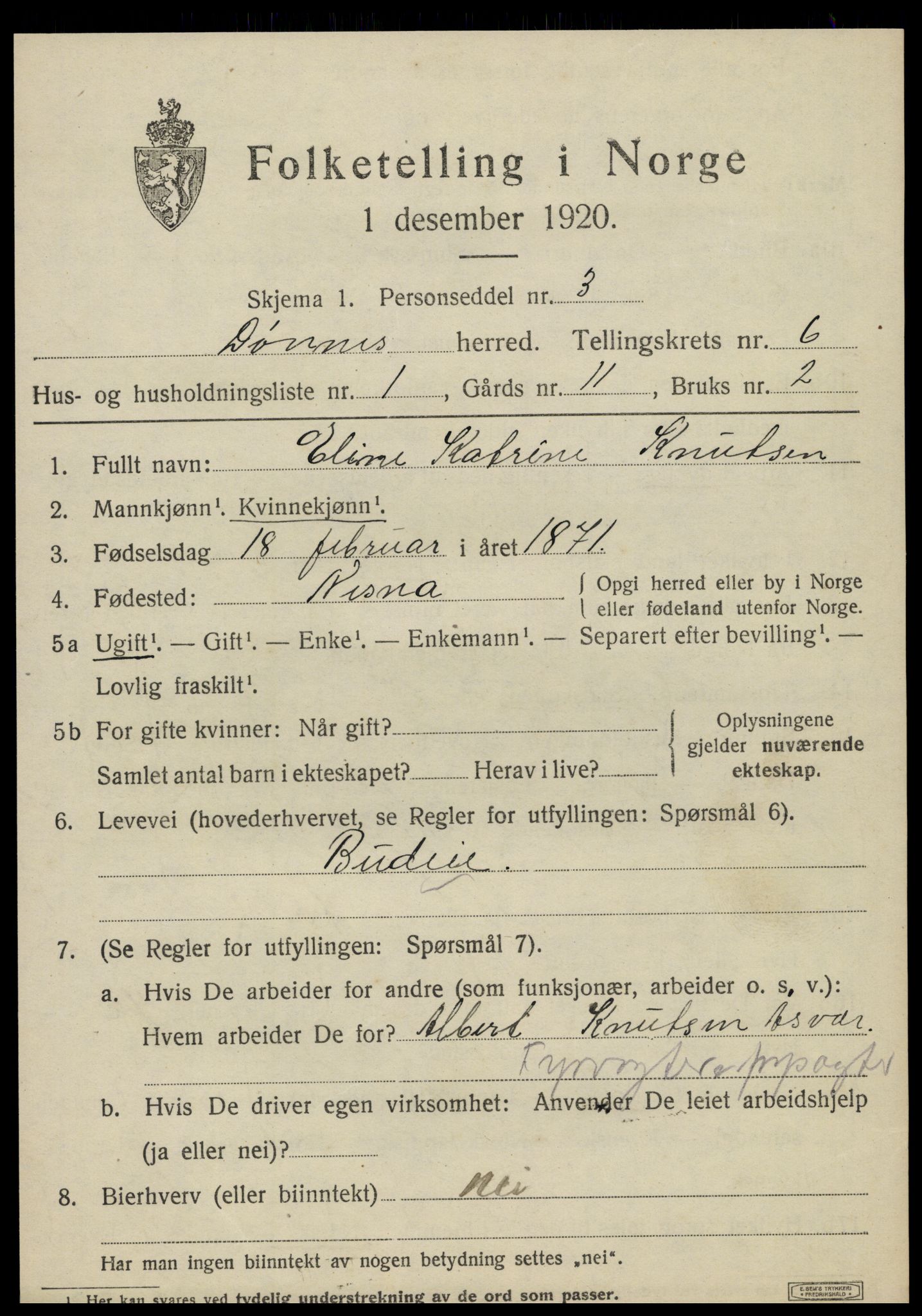 SAT, 1920 census for Dønnes, 1920, p. 3356