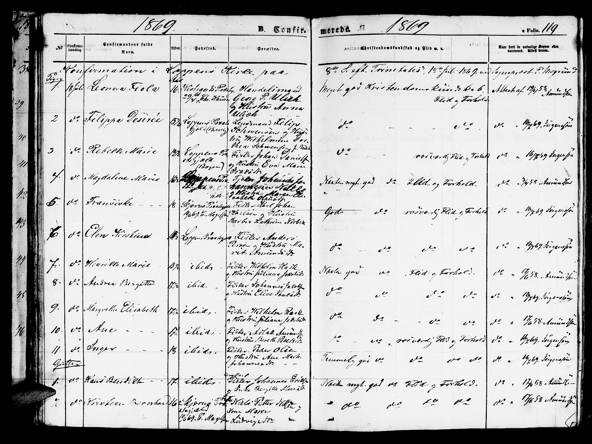 Loppa sokneprestkontor, SATØ/S-1339/H/Hb/L0002klokker: Parish register (copy) no. 2, 1850-1880, p. 119