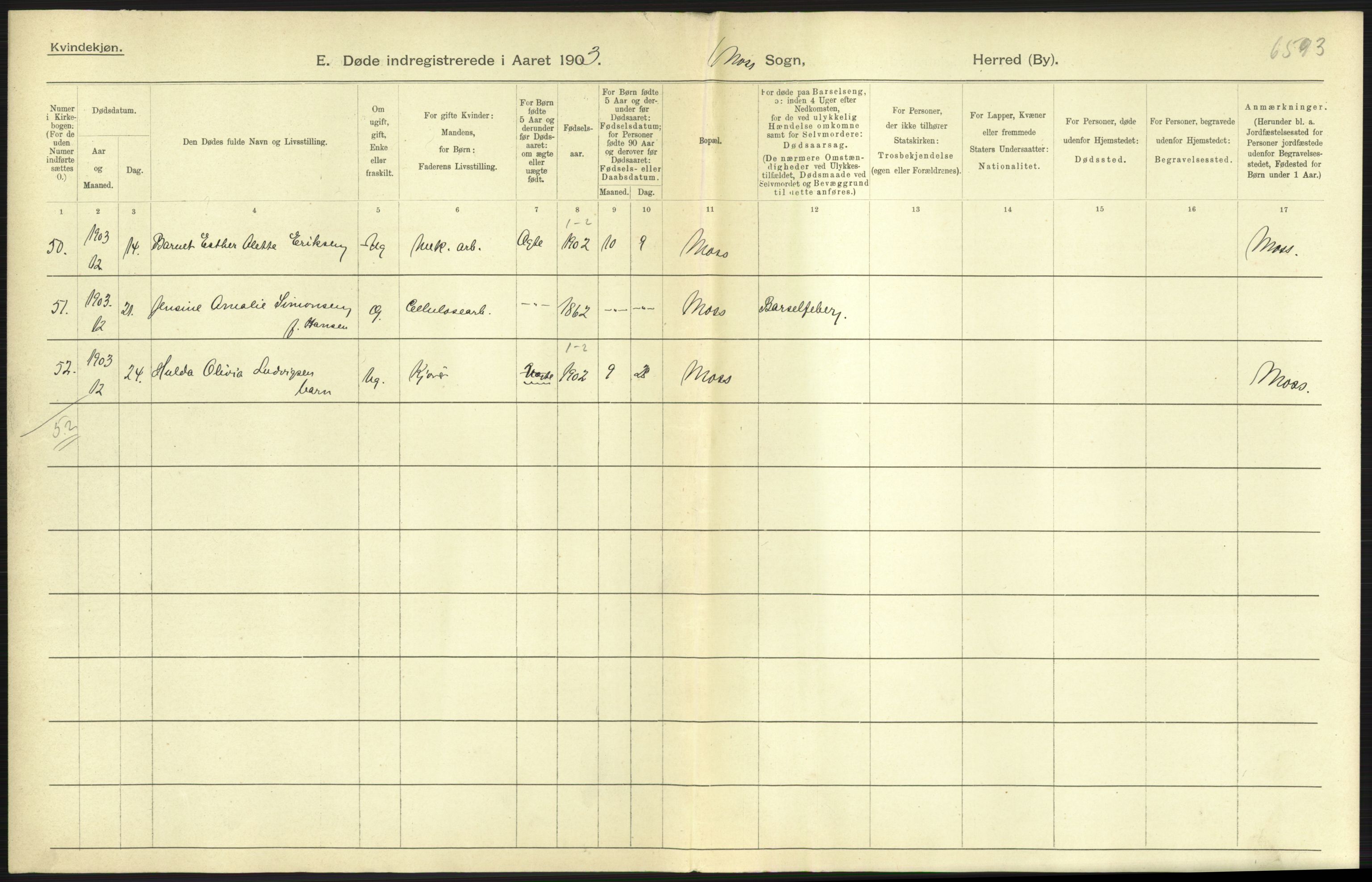 Statistisk sentralbyrå, Sosiodemografiske emner, Befolkning, AV/RA-S-2228/D/Df/Dfa/Dfaa/L0001: Smålenenes amt: Fødte, gifte, døde, 1903, p. 849