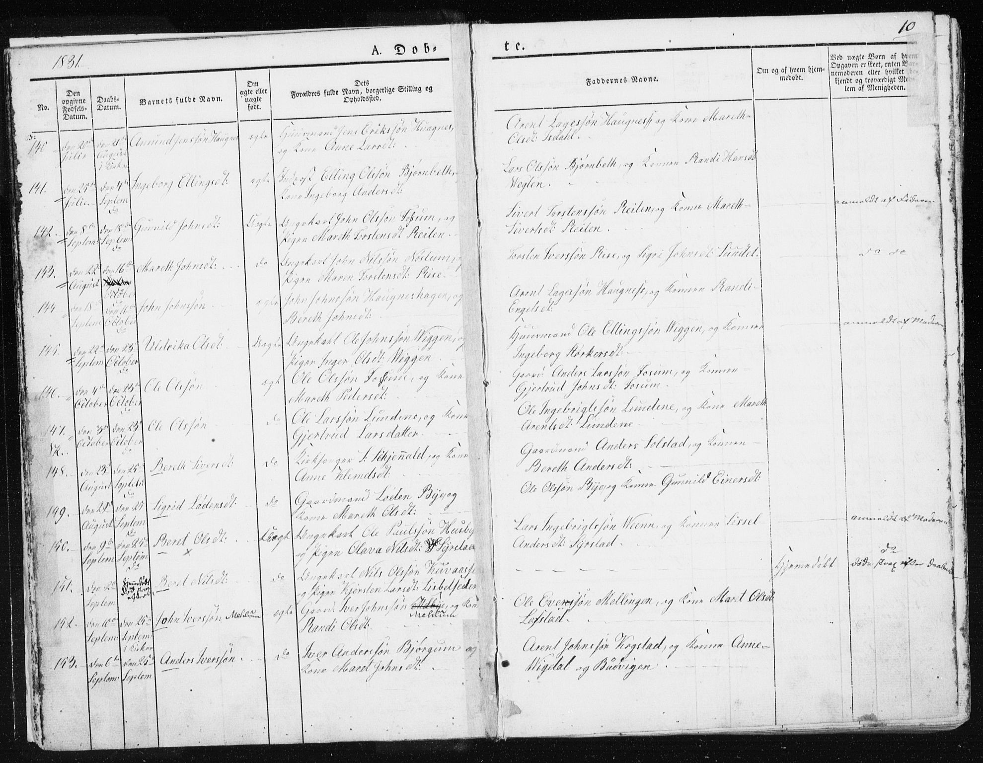 Ministerialprotokoller, klokkerbøker og fødselsregistre - Sør-Trøndelag, SAT/A-1456/665/L0771: Parish register (official) no. 665A06, 1830-1856, p. 10