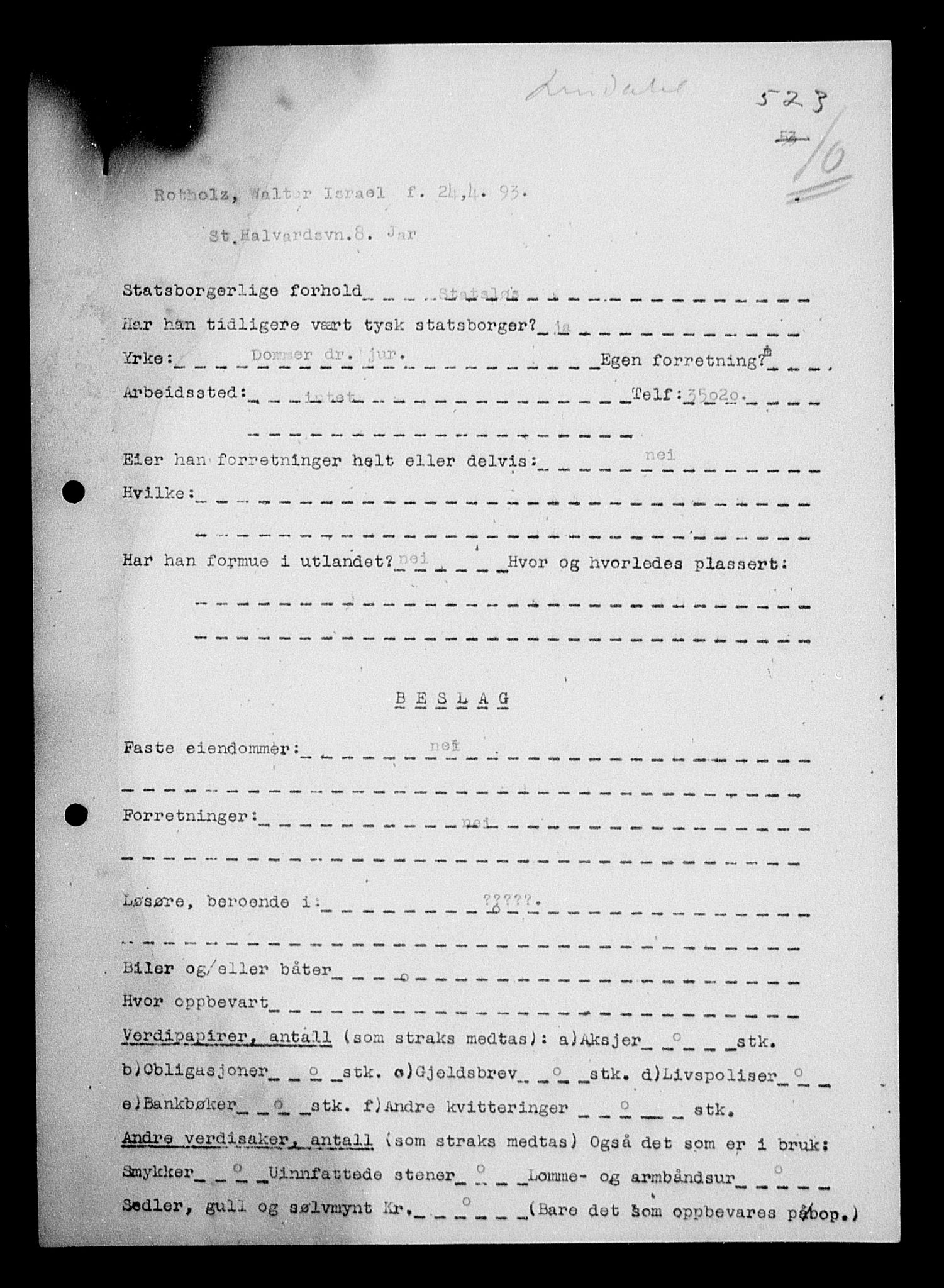 Justisdepartementet, Tilbakeføringskontoret for inndratte formuer, RA/S-1564/H/Hc/Hcc/L0974: --, 1945-1947, p. 296