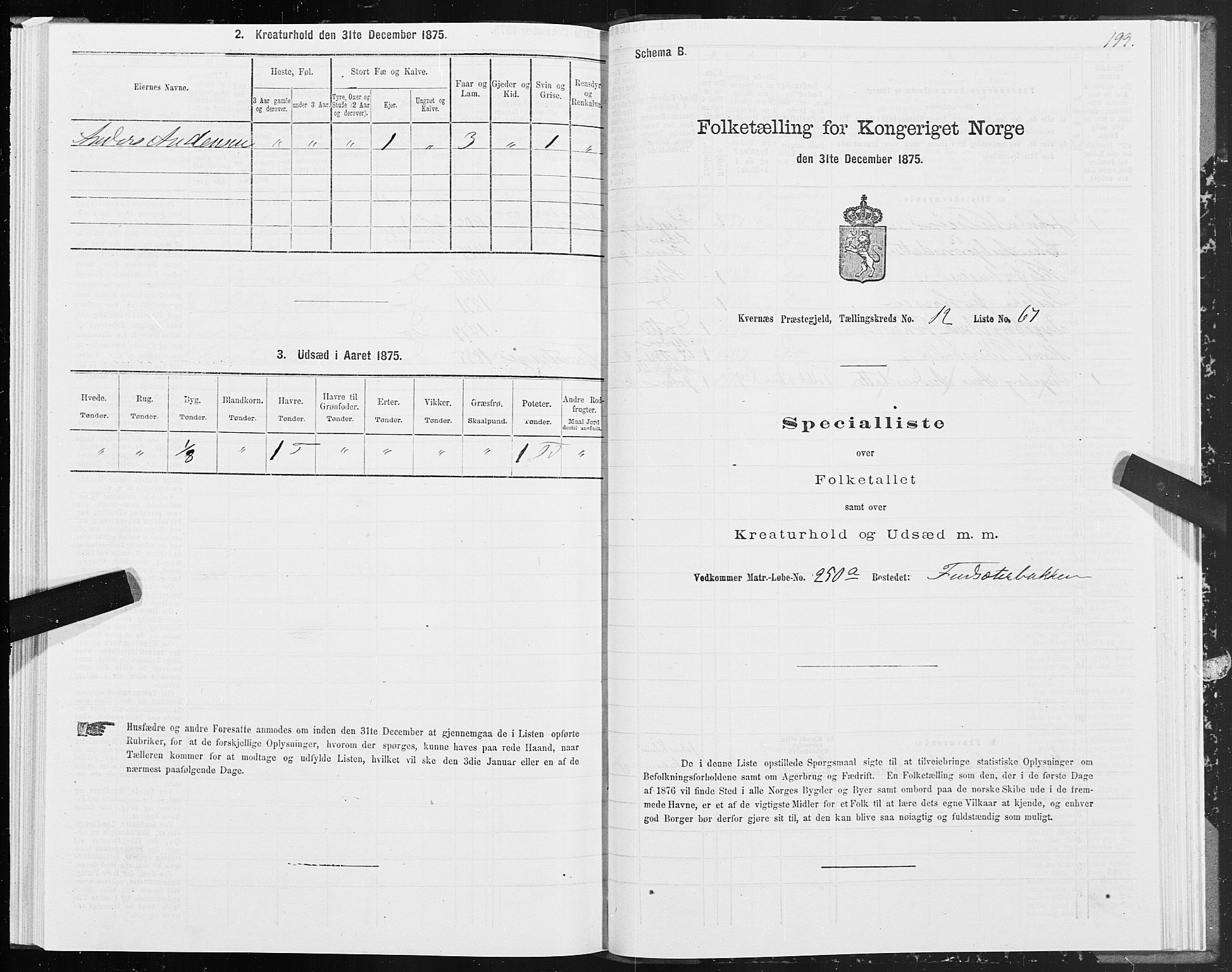 SAT, 1875 census for 1553P Kvernes, 1875, p. 6199