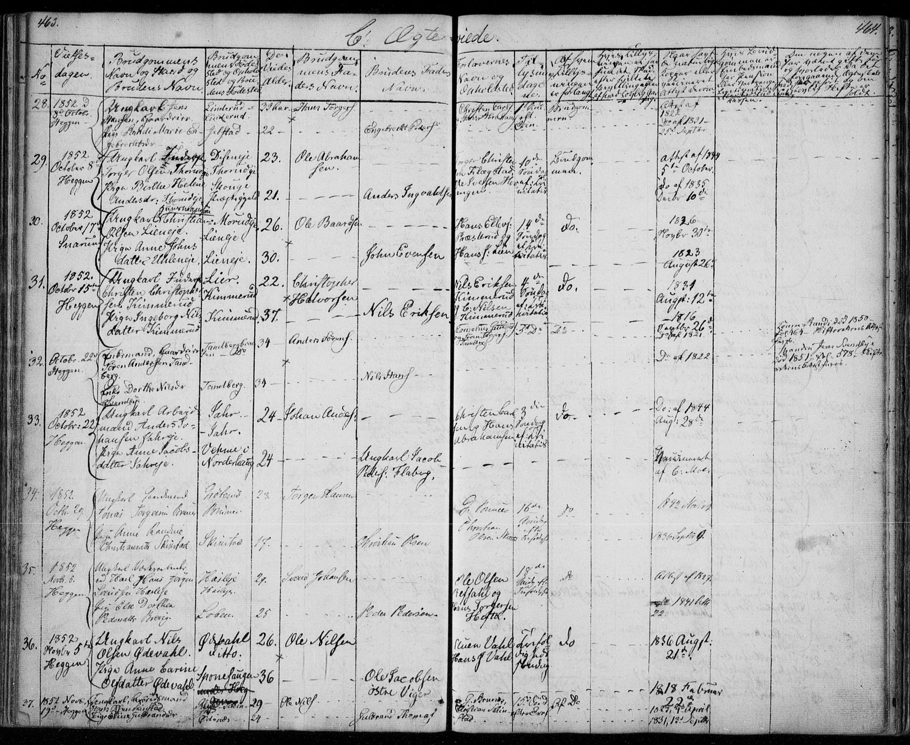 Modum kirkebøker, AV/SAKO-A-234/F/Fa/L0008: Parish register (official) no. 8, 1851-1859, p. 463-464