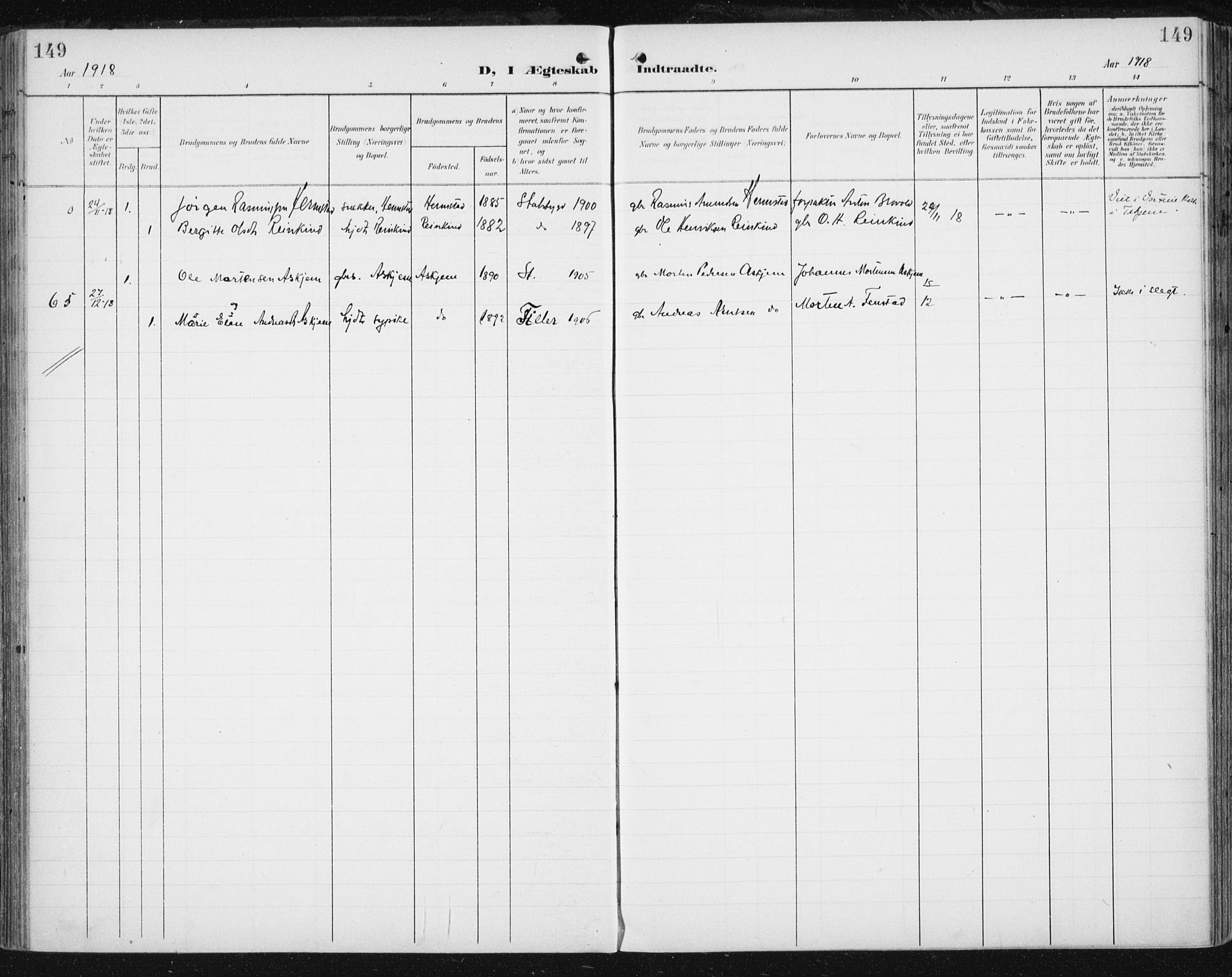 Ministerialprotokoller, klokkerbøker og fødselsregistre - Sør-Trøndelag, SAT/A-1456/646/L0616: Parish register (official) no. 646A14, 1900-1918, p. 149