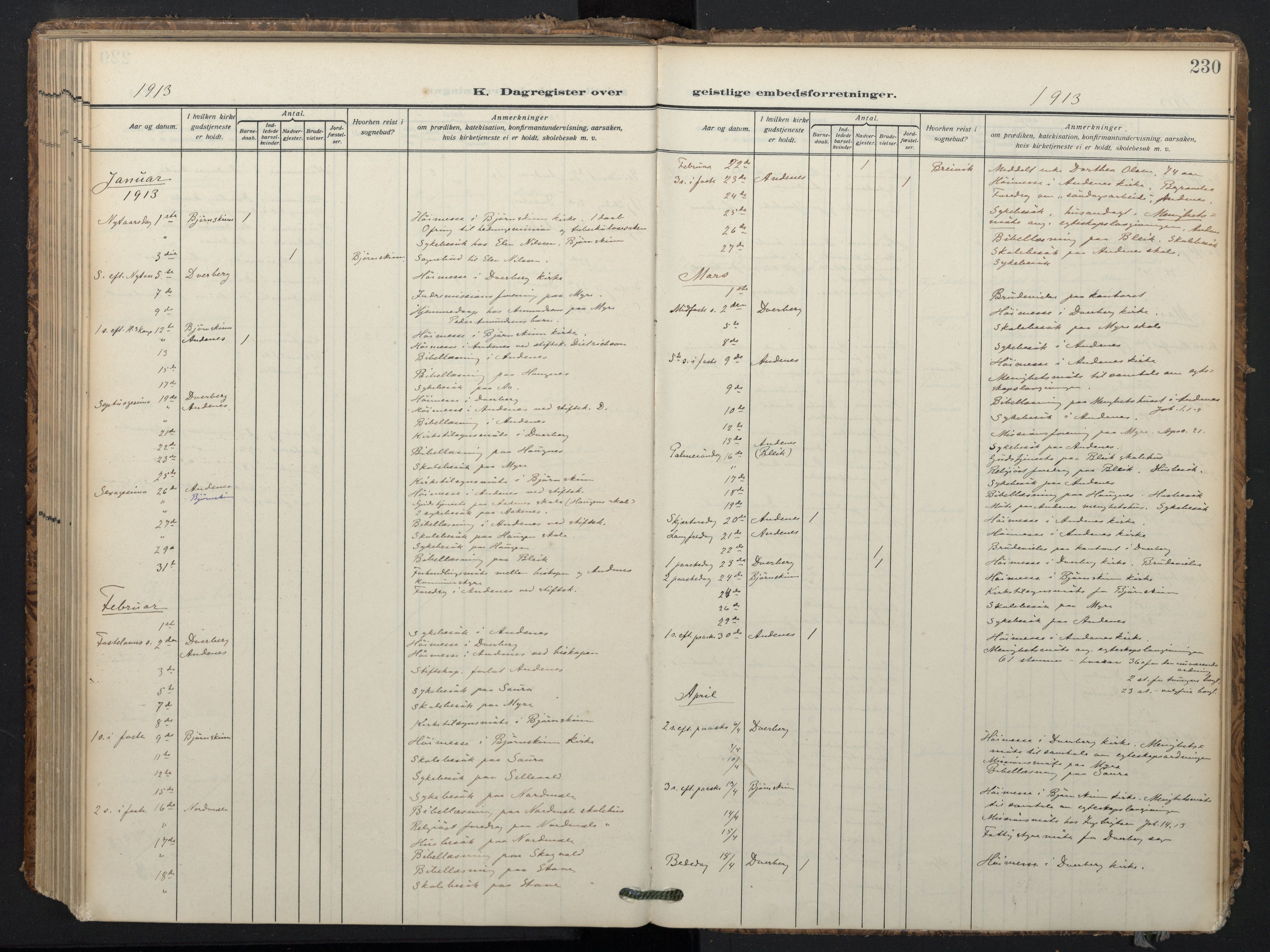 Ministerialprotokoller, klokkerbøker og fødselsregistre - Nordland, SAT/A-1459/897/L1401: Parish register (official) no. 897A08, 1909-1921, p. 230