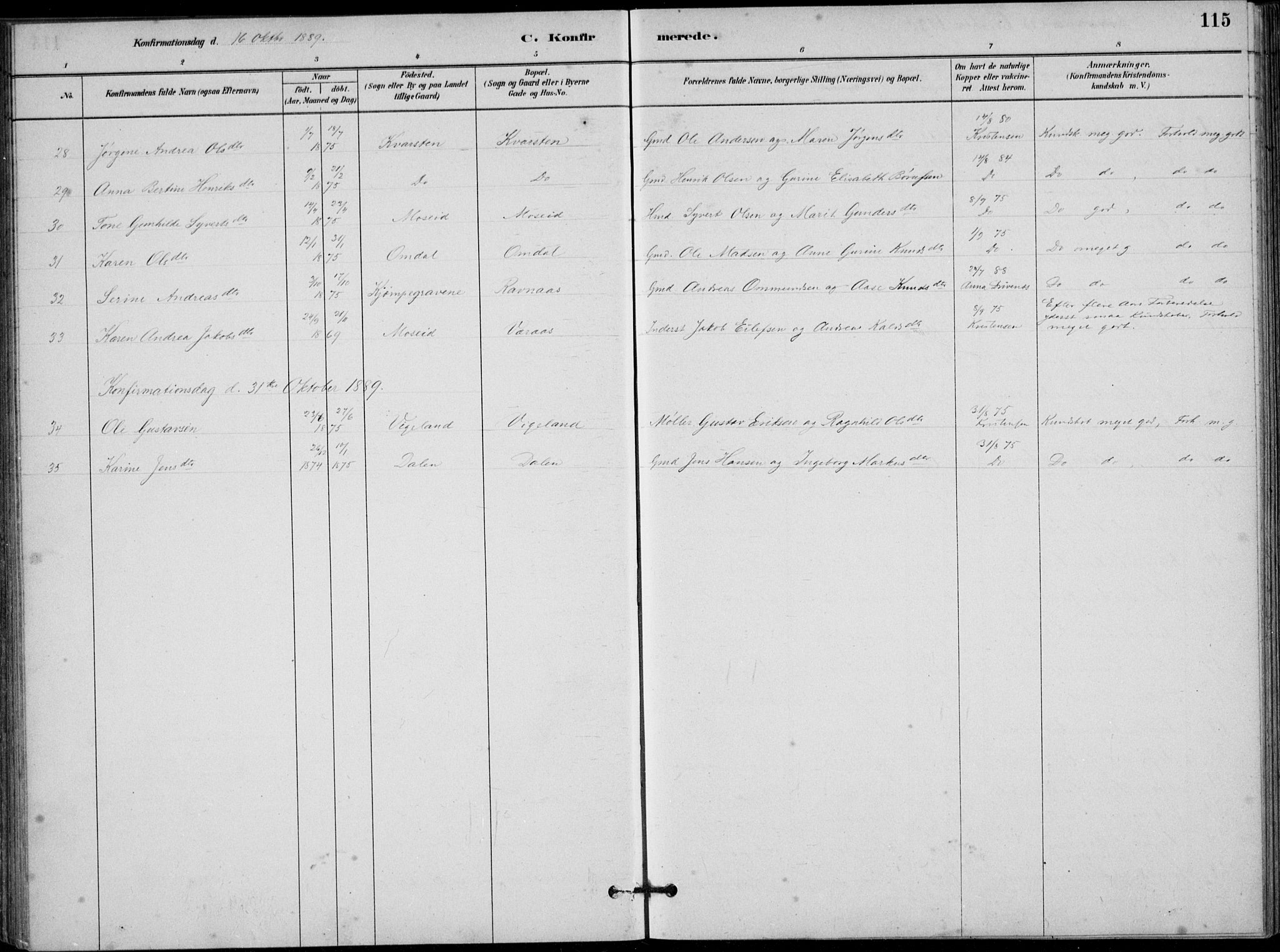 Vennesla sokneprestkontor, SAK/1111-0045/Fb/Fbb/L0003: Parish register (copy) no. B 3, 1879-1893, p. 115