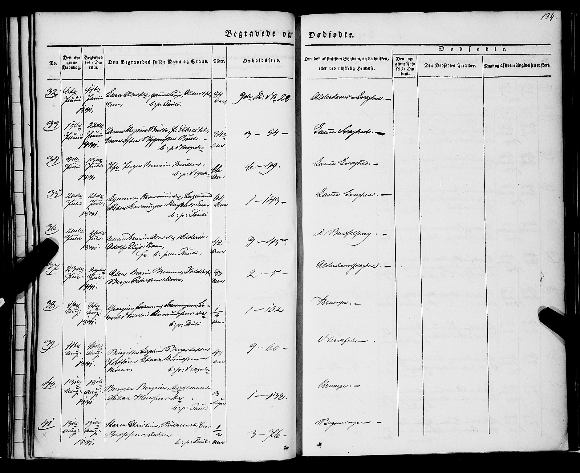 Nykirken Sokneprestembete, AV/SAB-A-77101/H/Haa/L0041: Parish register (official) no. E 1, 1833-1850, p. 134