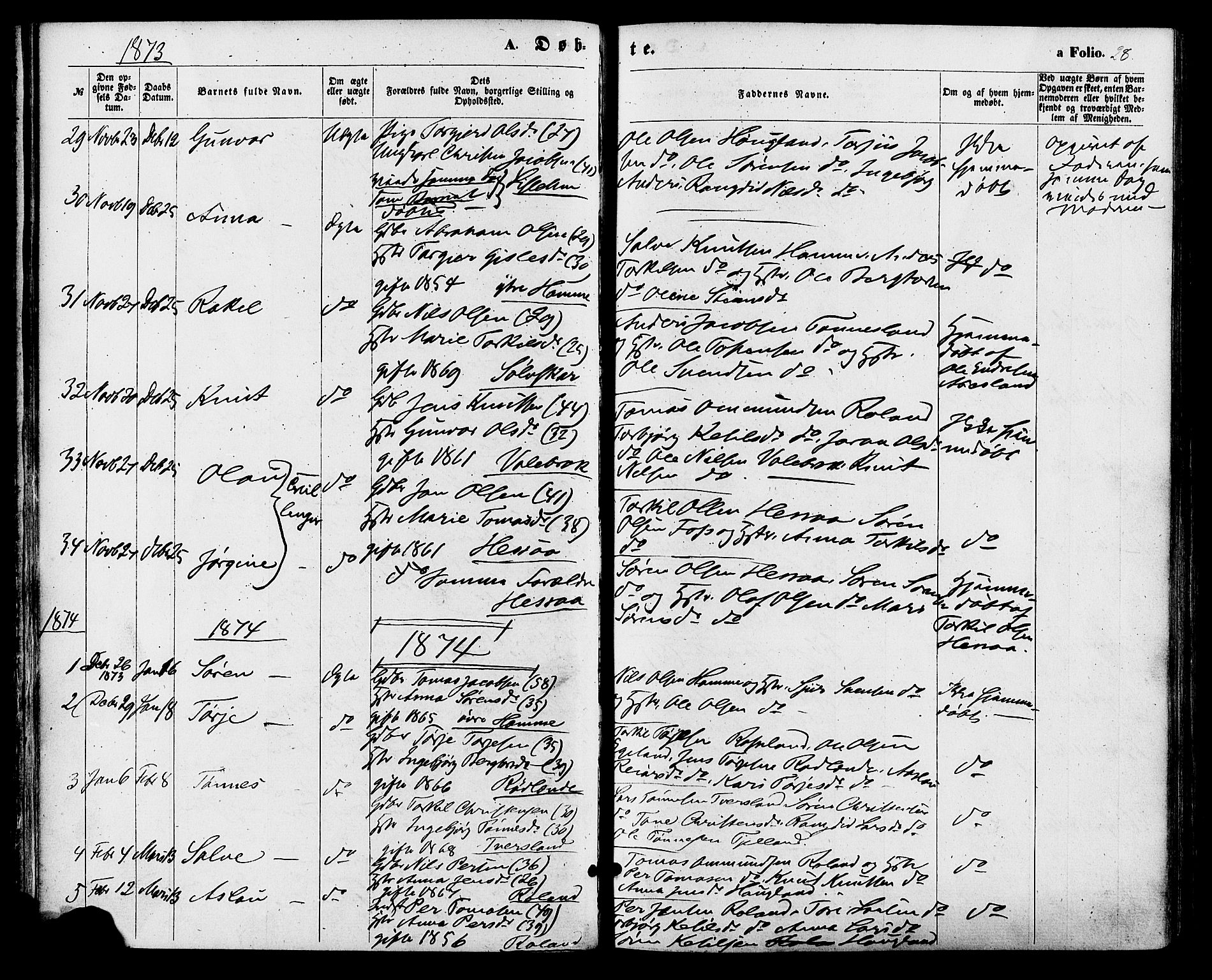 Bjelland sokneprestkontor, SAK/1111-0005/F/Fa/Faa/L0003: Parish register (official) no. A 3, 1867-1887, p. 28