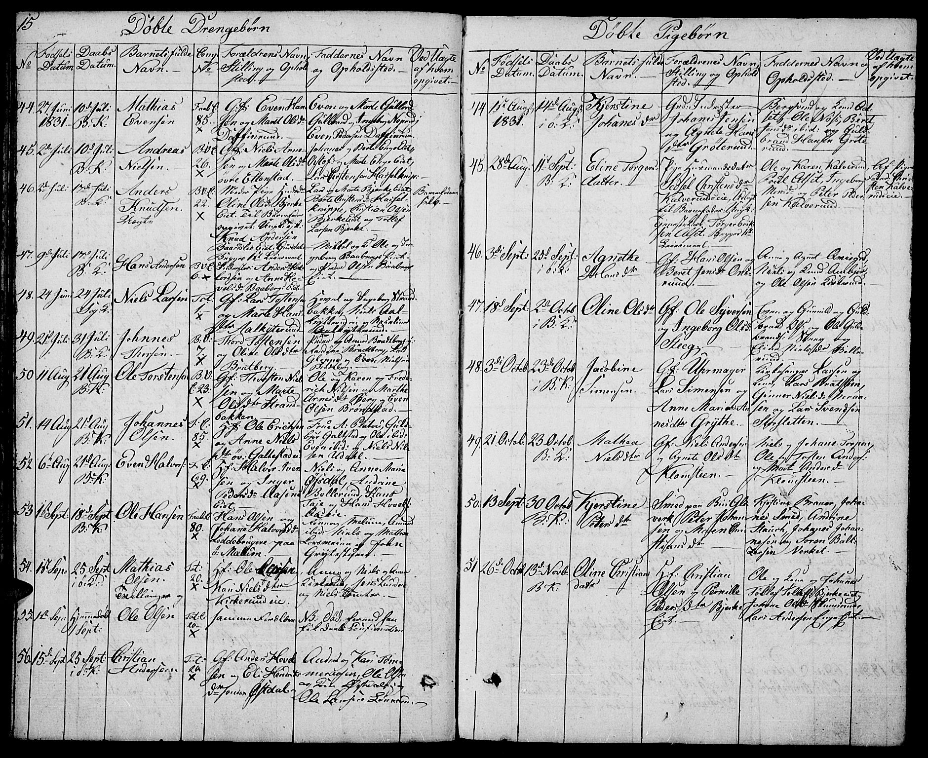Biri prestekontor, SAH/PREST-096/H/Ha/Hab/L0002: Parish register (copy) no. 2, 1828-1842, p. 15