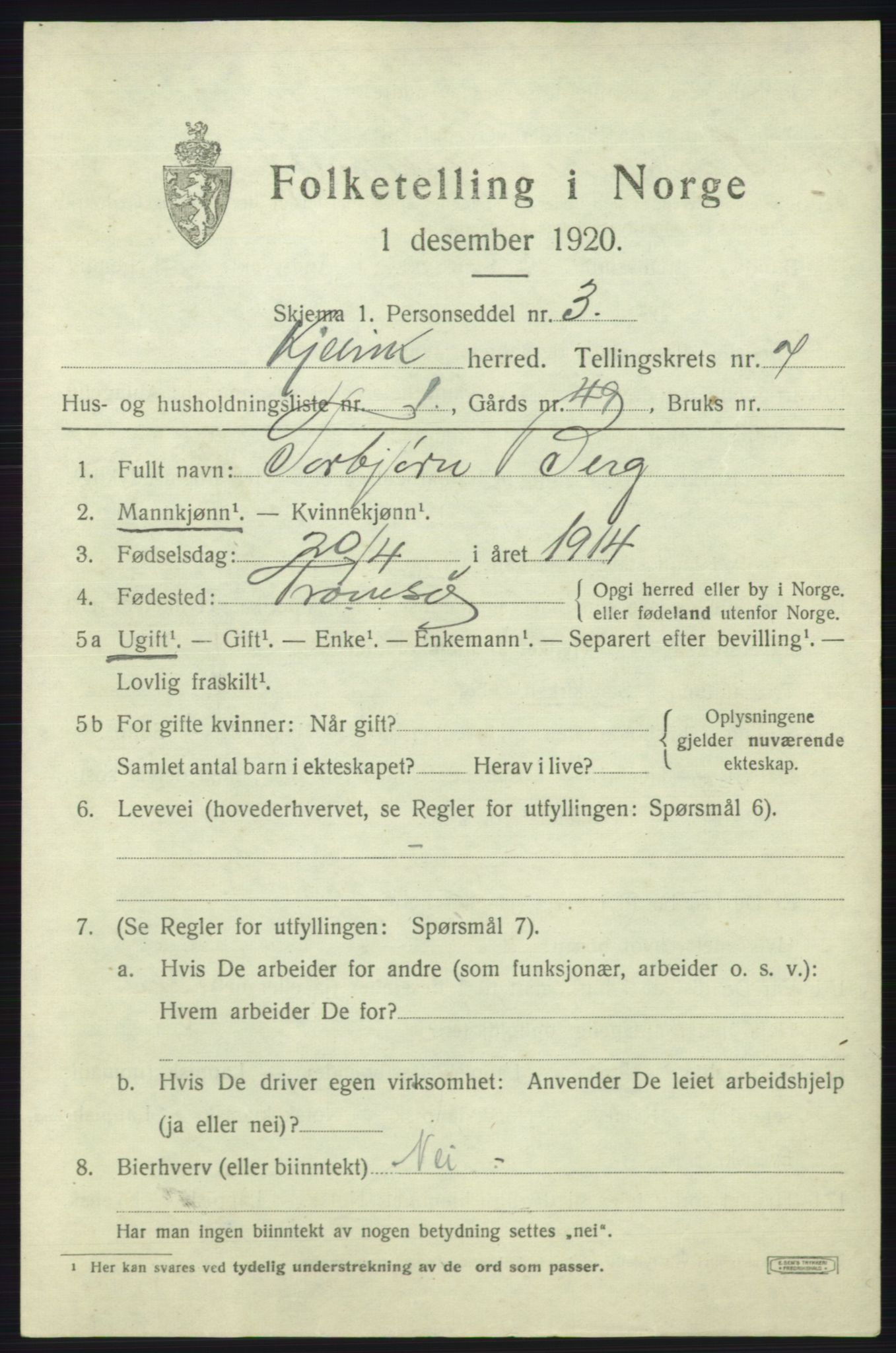 SATØ, 1920 census for Kjelvik, 1920, p. 5419