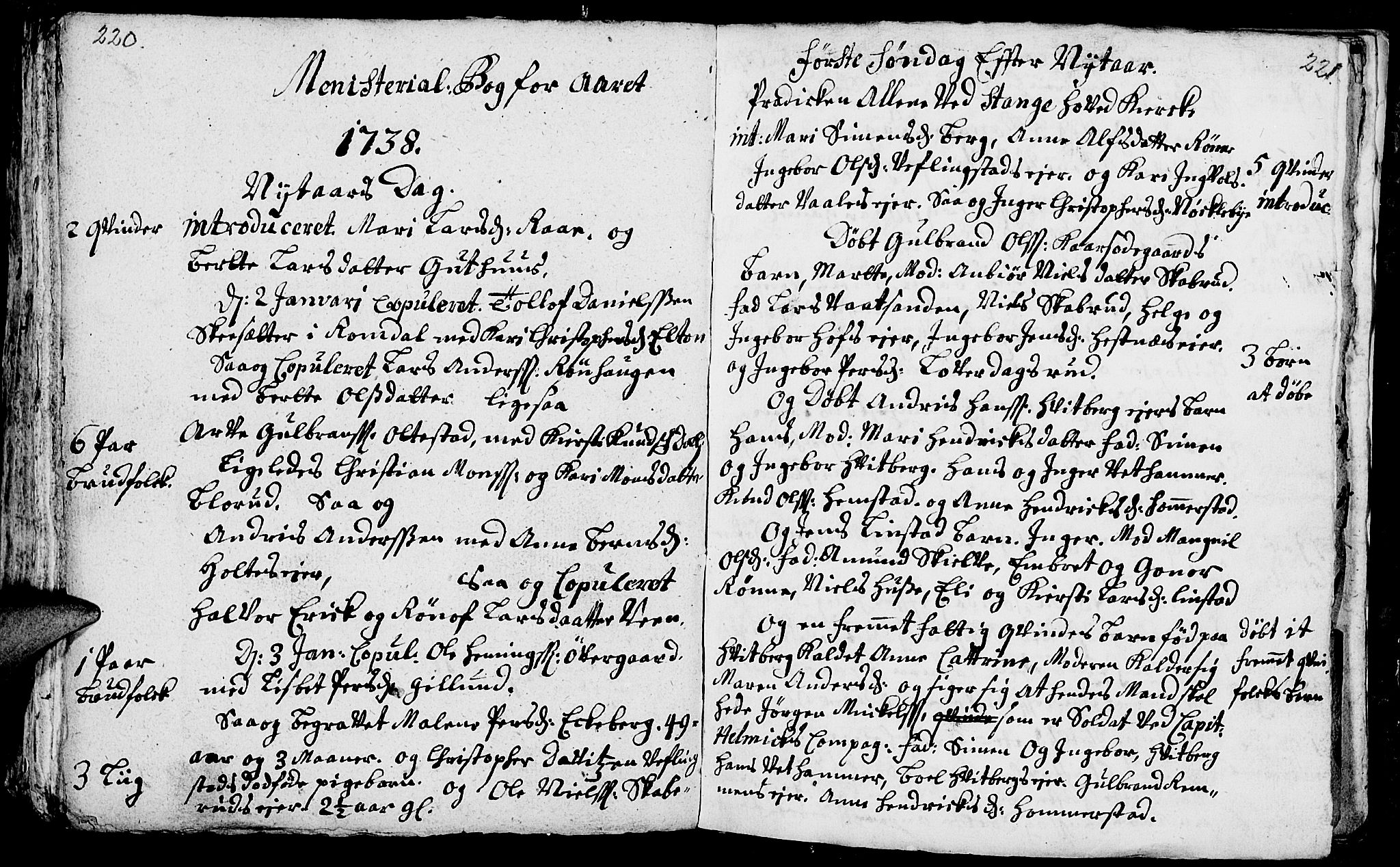 Stange prestekontor, SAH/PREST-002/K/L0003: Parish register (official) no. 3, 1732-1738, p. 220-221