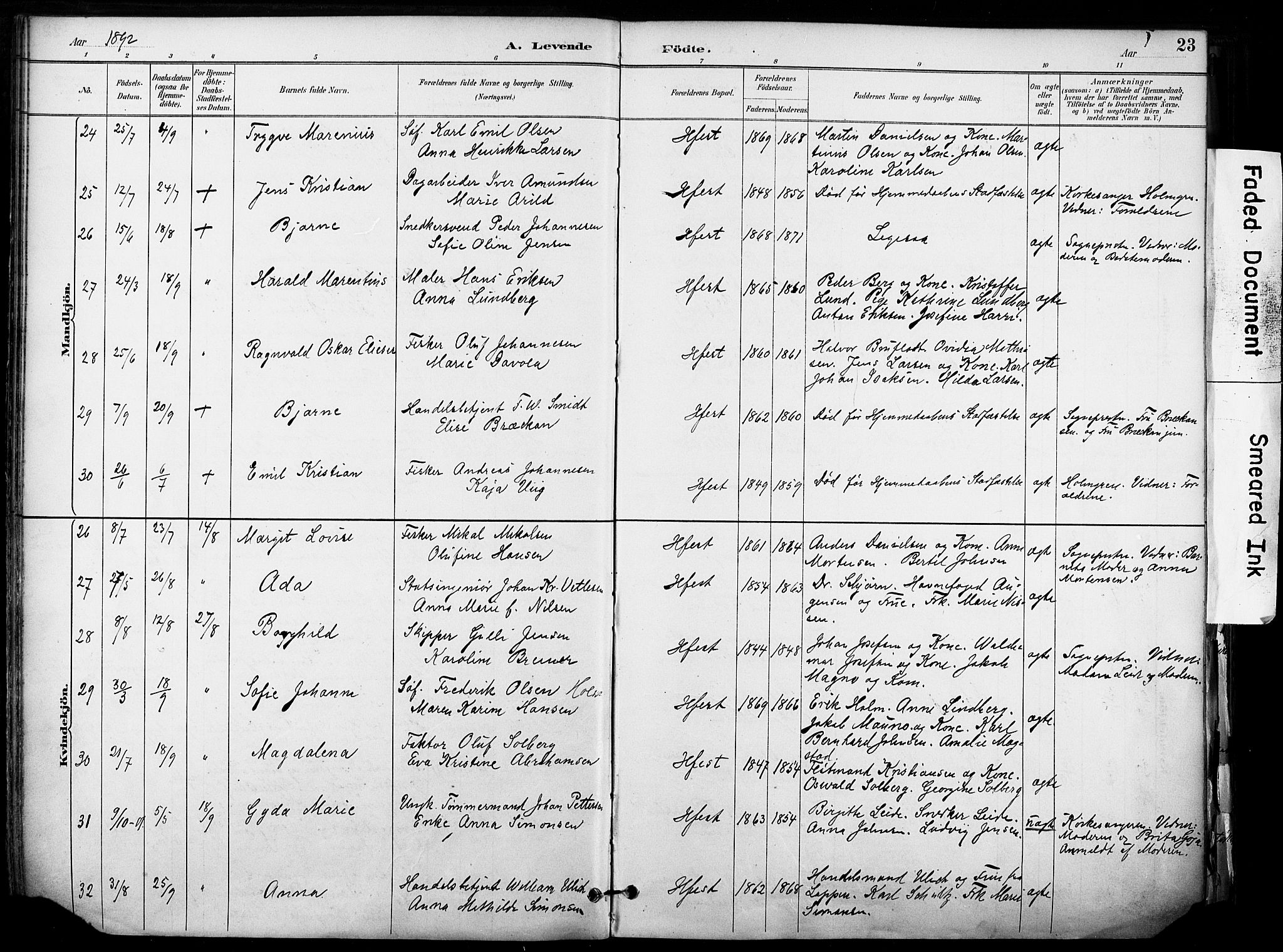 Hammerfest sokneprestkontor, AV/SATØ-S-1347/H/Ha/L0009.kirke: Parish register (official) no. 9, 1889-1897, p. 23