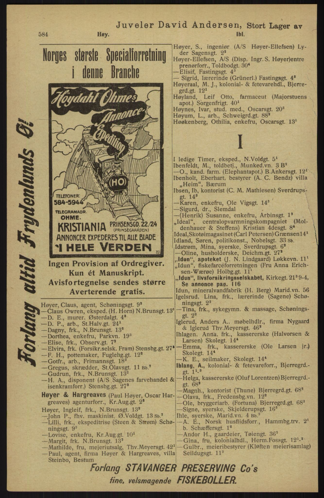 Kristiania/Oslo adressebok, PUBL/-, 1913, p. 596