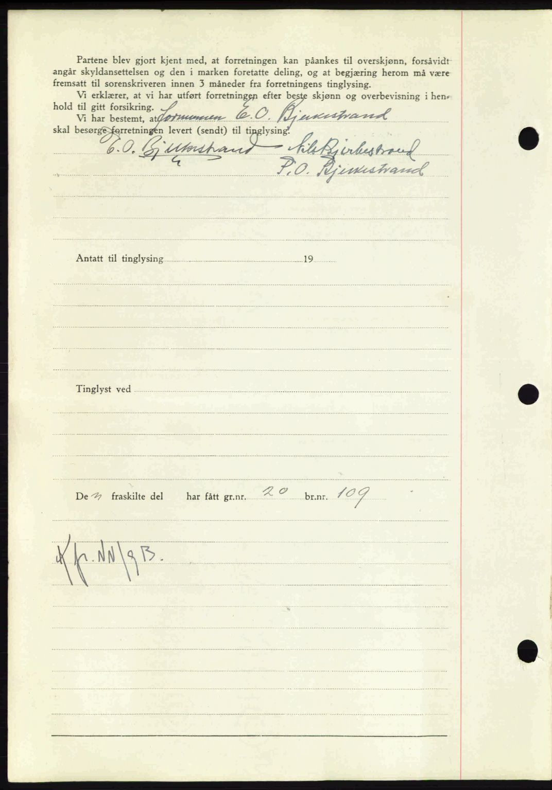 Nordmøre sorenskriveri, AV/SAT-A-4132/1/2/2Ca: Mortgage book no. A91, 1941-1942, Diary no: : 2216/1941