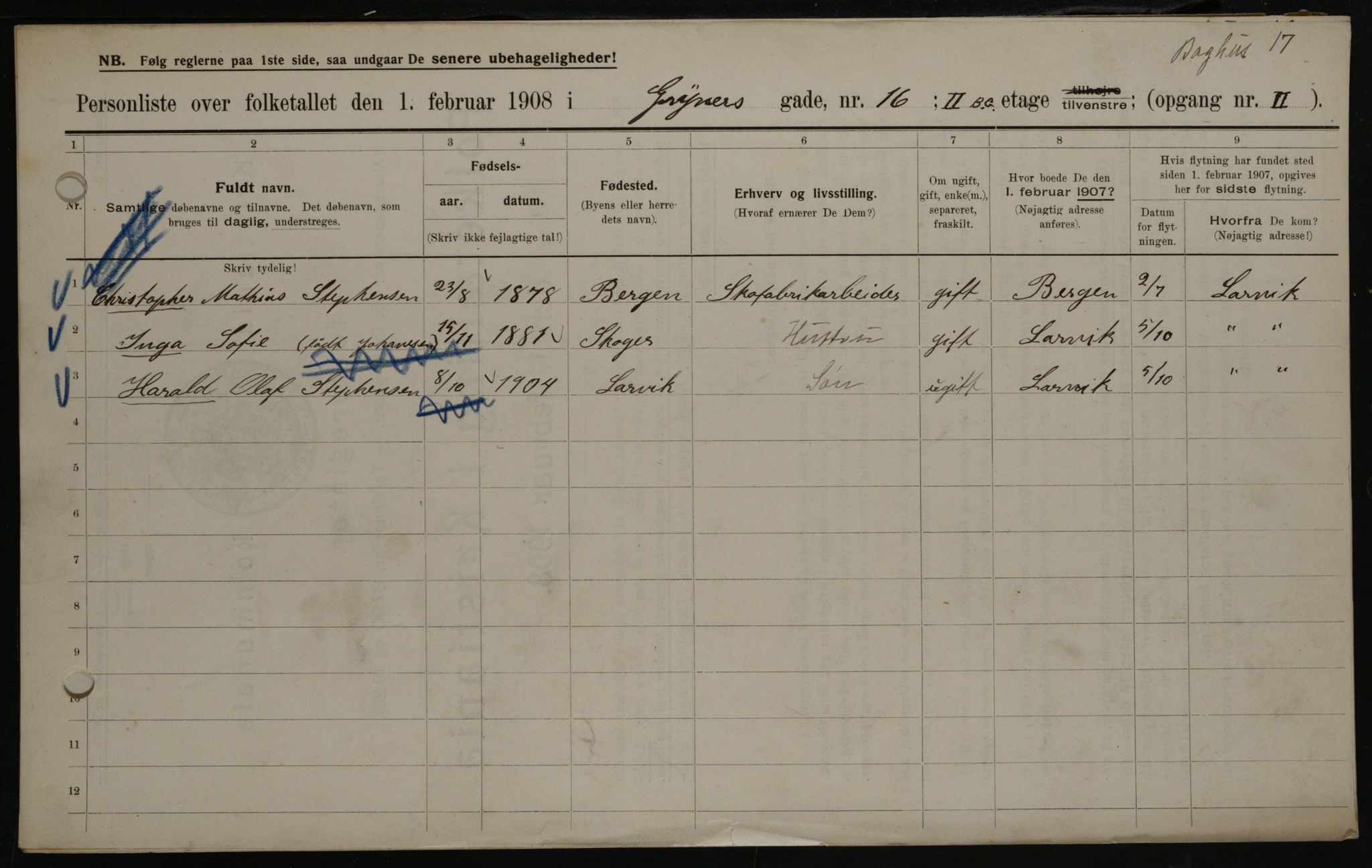 OBA, Municipal Census 1908 for Kristiania, 1908, p. 28035