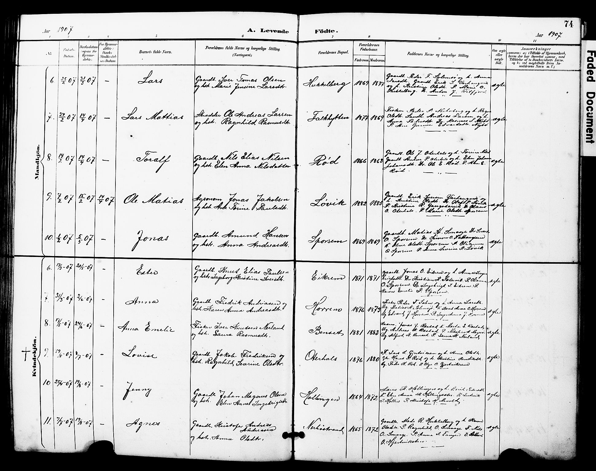 Ministerialprotokoller, klokkerbøker og fødselsregistre - Møre og Romsdal, SAT/A-1454/560/L0725: Parish register (copy) no. 560C02, 1895-1930, p. 74