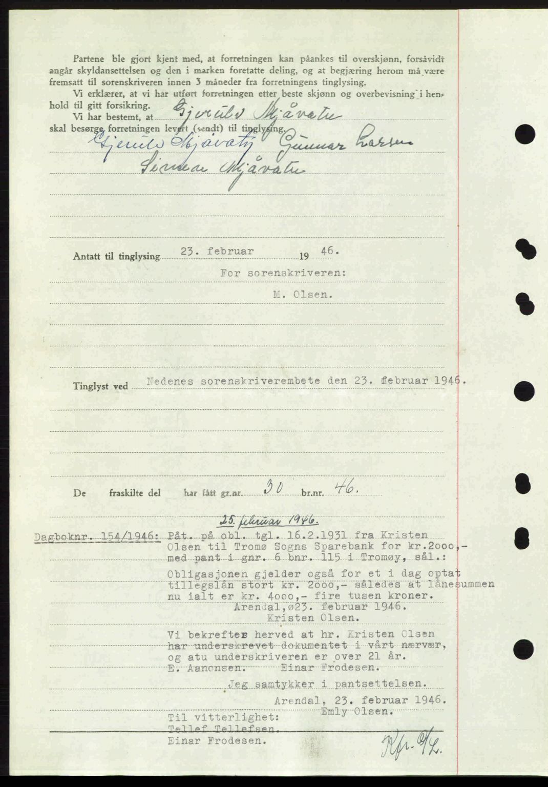 Nedenes sorenskriveri, AV/SAK-1221-0006/G/Gb/Gba/L0054: Mortgage book no. A6c, 1946-1946, Diary no: : 153/1946