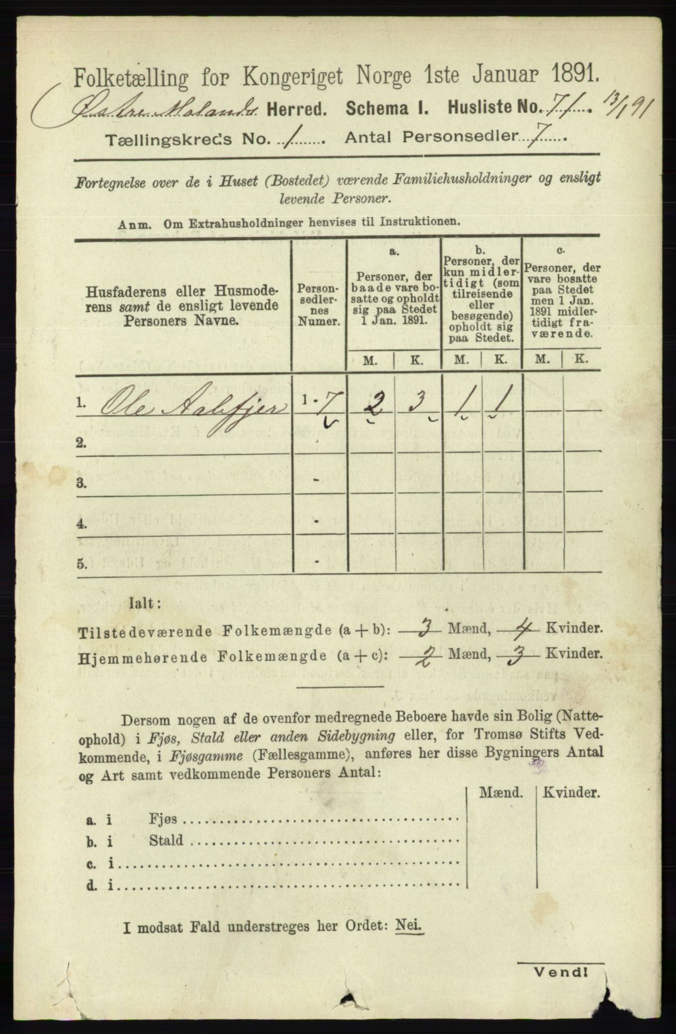 RA, 1891 census for 0918 Austre Moland, 1891, p. 91