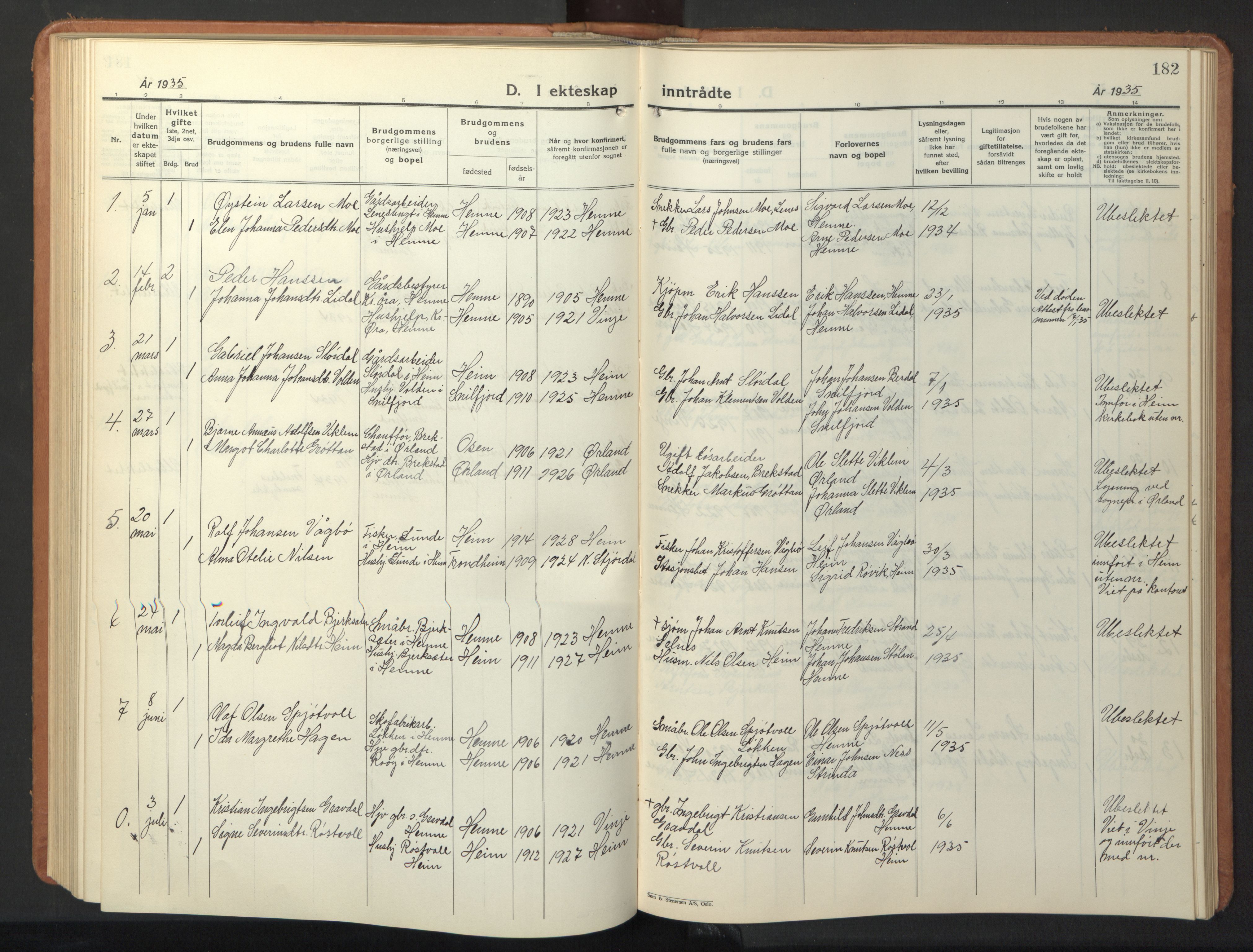 Ministerialprotokoller, klokkerbøker og fødselsregistre - Sør-Trøndelag, SAT/A-1456/630/L0508: Parish register (copy) no. 630C06, 1933-1950, p. 182