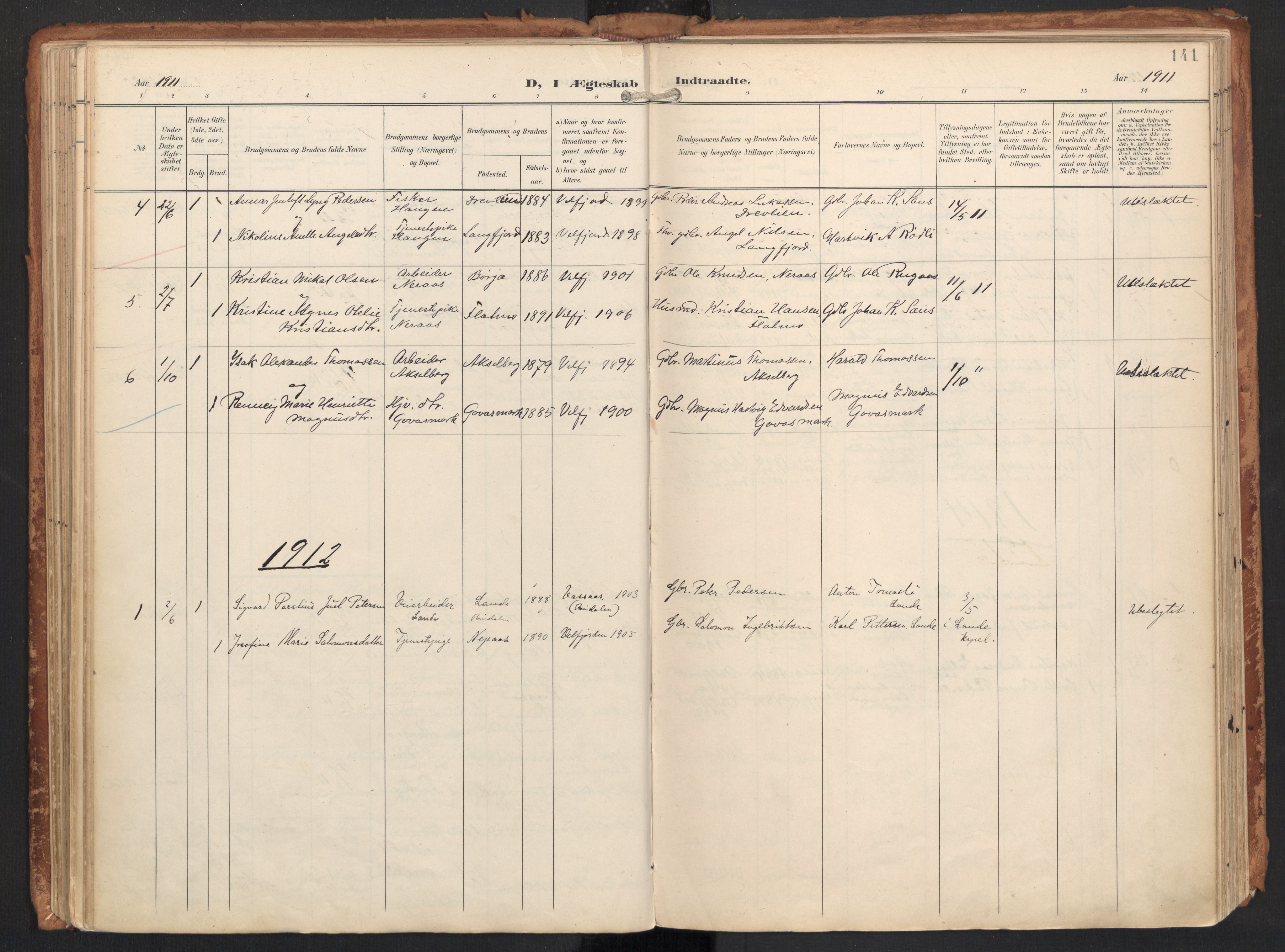 Ministerialprotokoller, klokkerbøker og fødselsregistre - Nordland, AV/SAT-A-1459/814/L0227: Parish register (official) no. 814A08, 1899-1920, p. 141