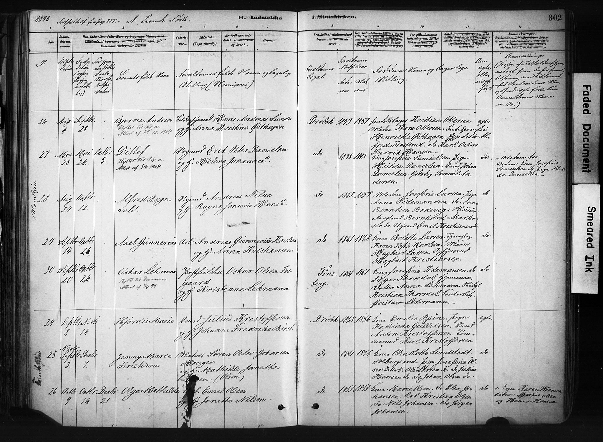 Drøbak prestekontor Kirkebøker, AV/SAO-A-10142a/F/Fb/L0001: Parish register (official) no. II 1, 1878-1891, p. 302