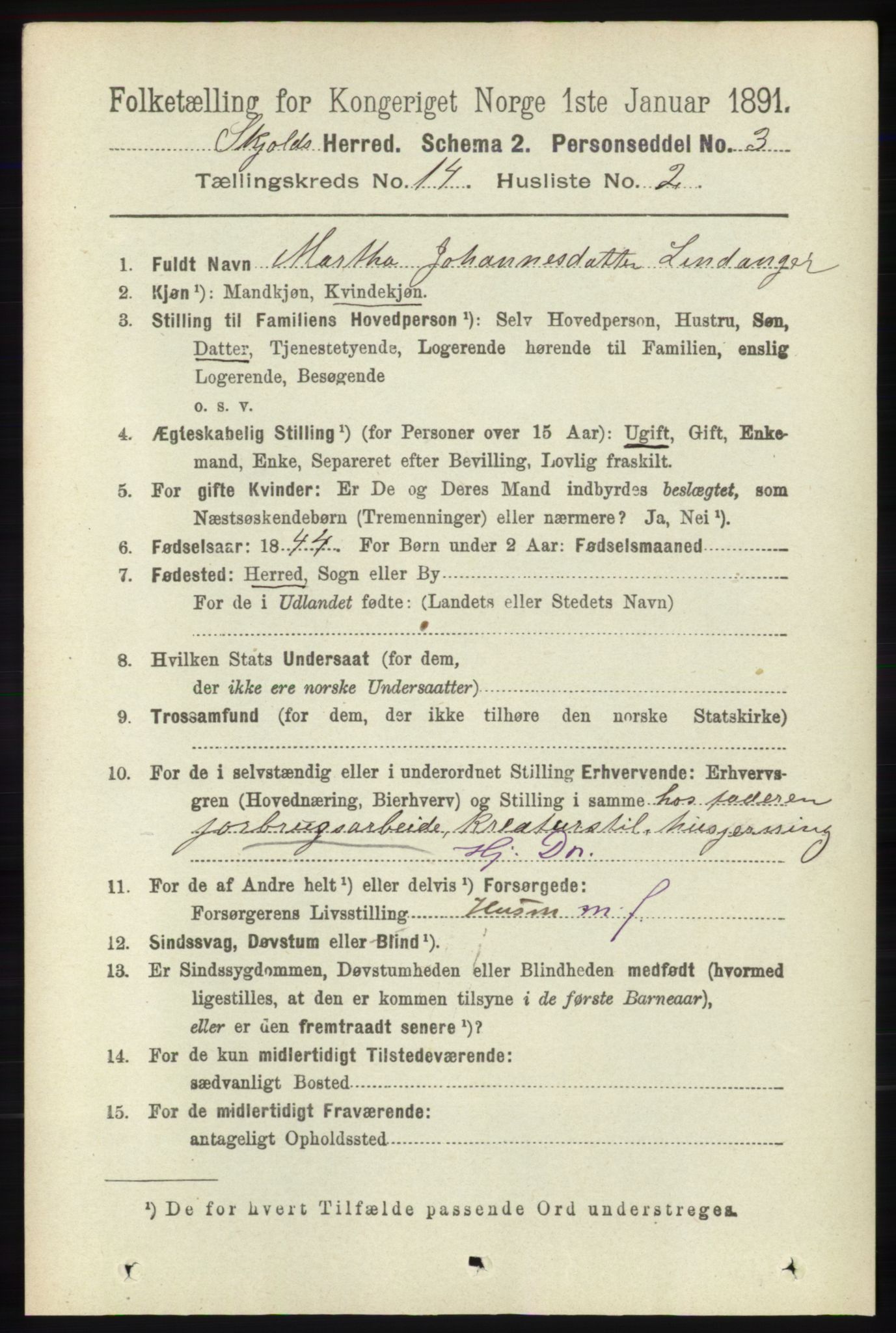 RA, 1891 census for 1154 Skjold, 1891, p. 2575