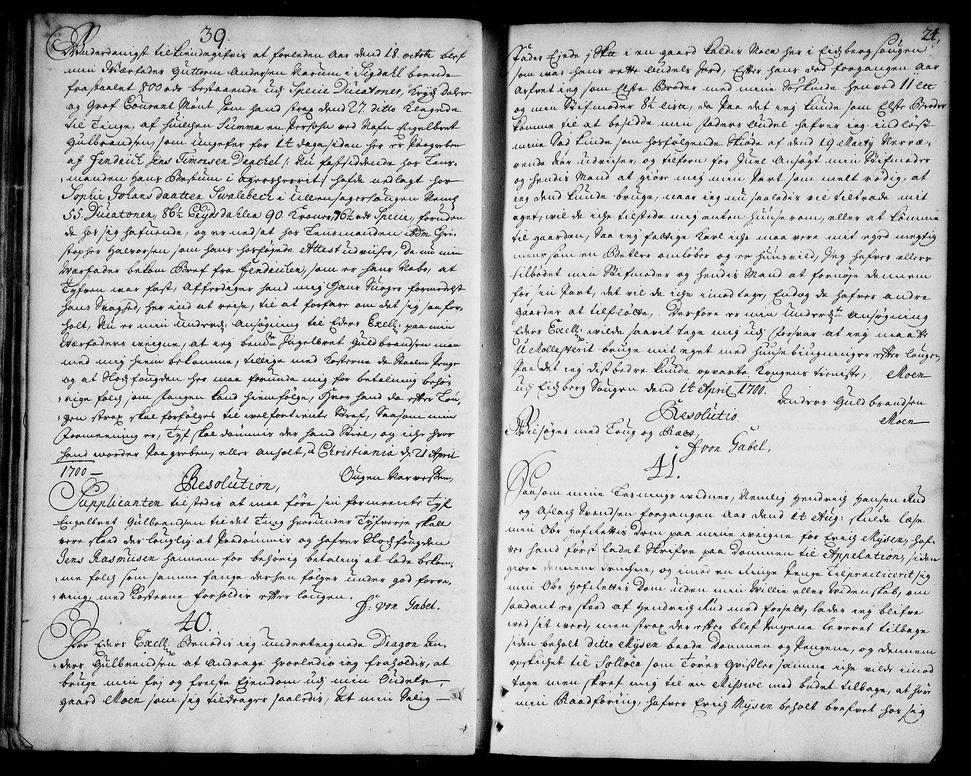 Stattholderembetet 1572-1771, AV/RA-EA-2870/Ad/L0006: Supplikasjons- og resolusjonsprotokoll, 1699-1706, p. 23b-24a