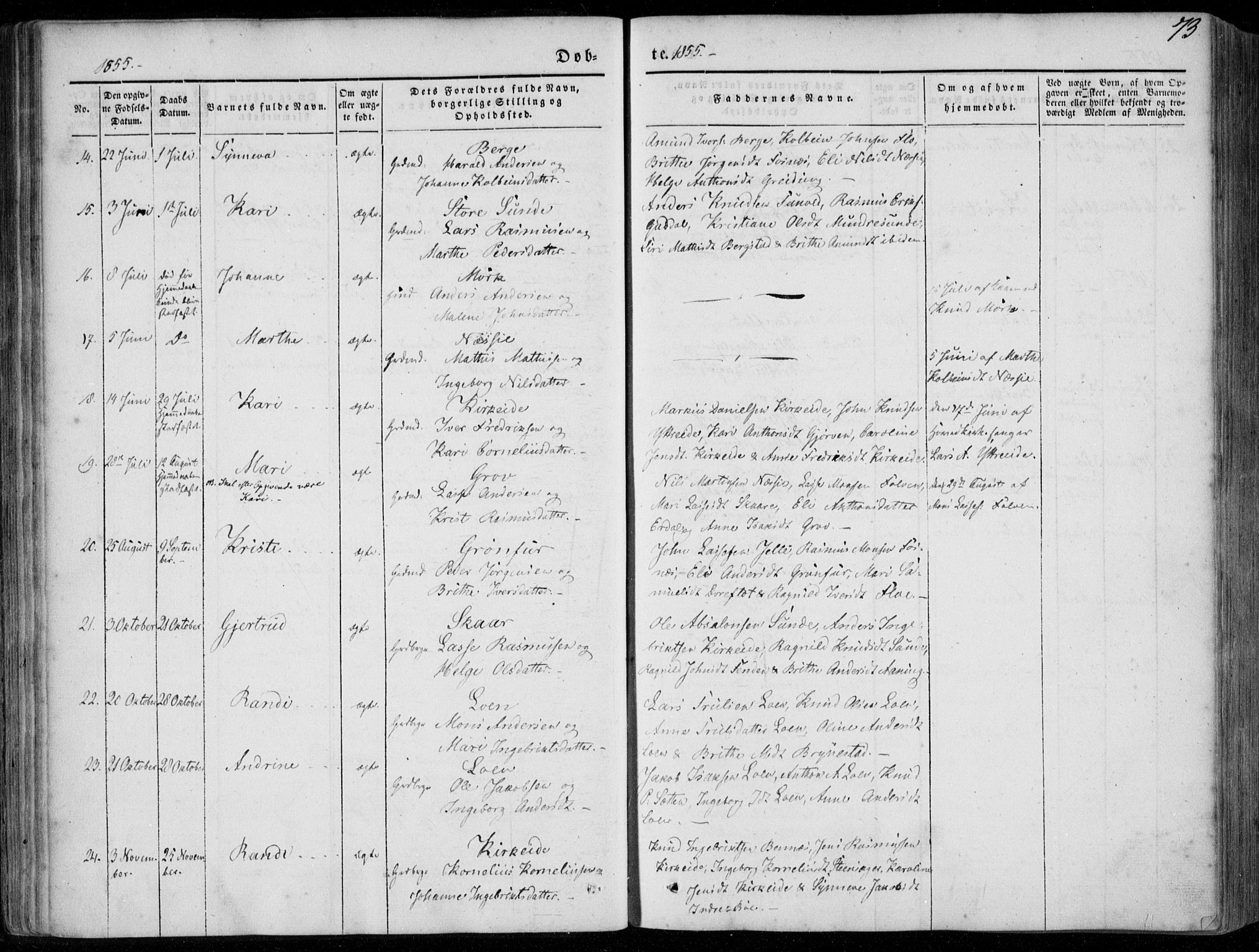 Stryn Sokneprestembete, AV/SAB-A-82501: Parish register (official) no. A 2, 1844-1861, p. 73