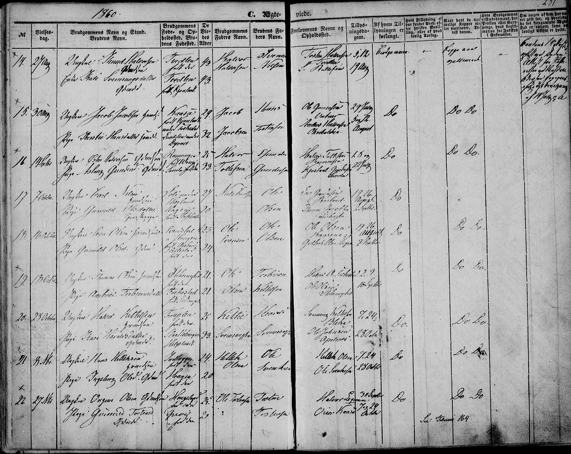 Bø kirkebøker, AV/SAKO-A-257/F/Fa/L0008: Parish register (official) no. 8, 1849-1861, p. 281