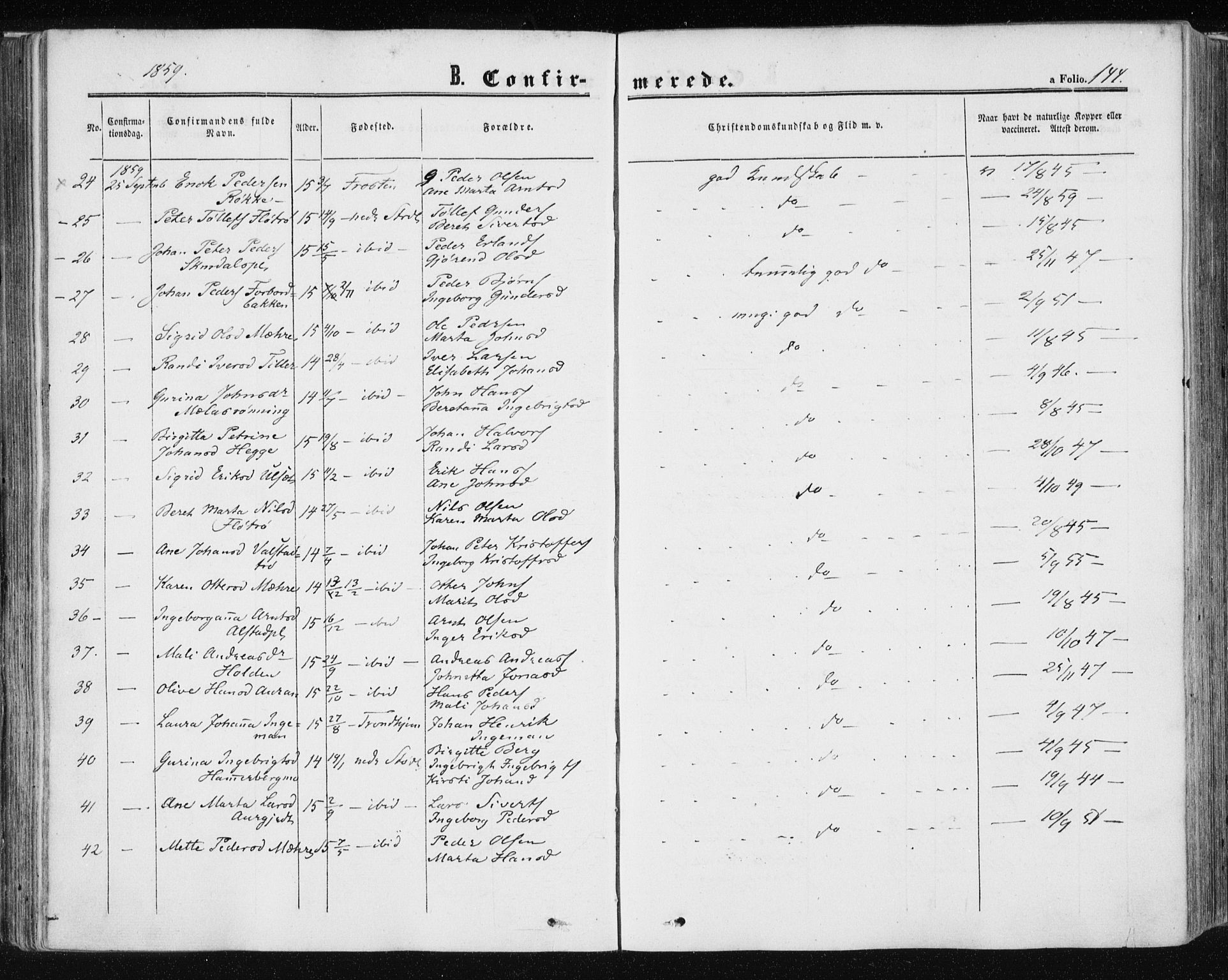 Ministerialprotokoller, klokkerbøker og fødselsregistre - Nord-Trøndelag, AV/SAT-A-1458/709/L0075: Parish register (official) no. 709A15, 1859-1870, p. 144