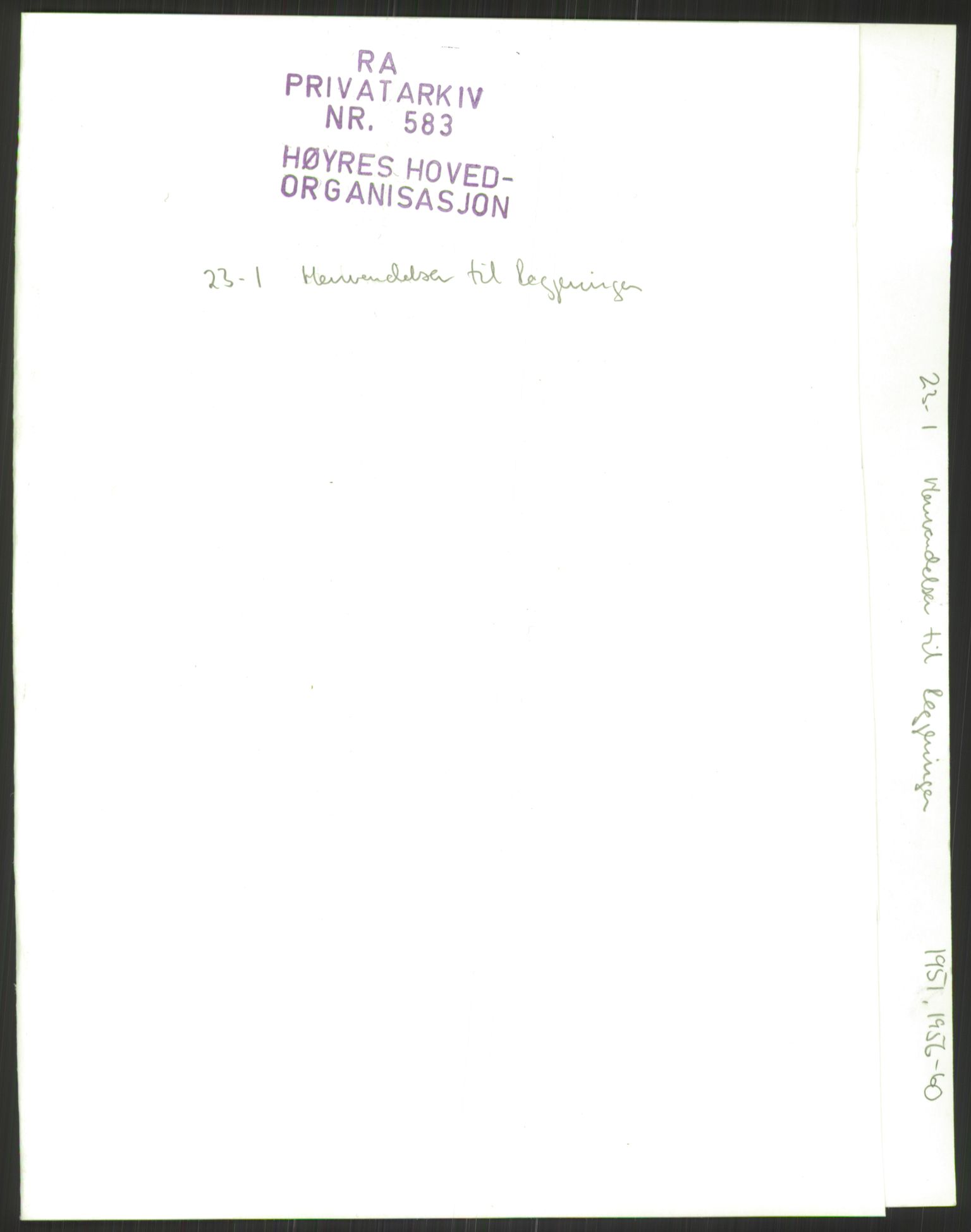 Høyres Hovedorganisasjon, AV/RA-PA-0583/1/D/Dd/L0131: 21 Stortinget/23 Statsministeren. Regjeringen, 1951-1965, p. 1719